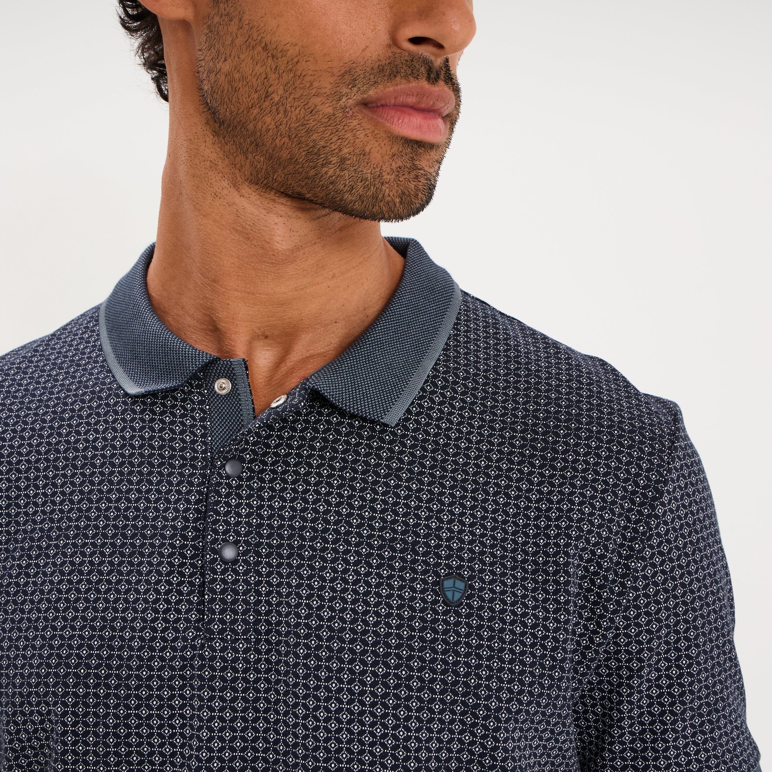 Polo slim manches courtes stretch bleu marine homme