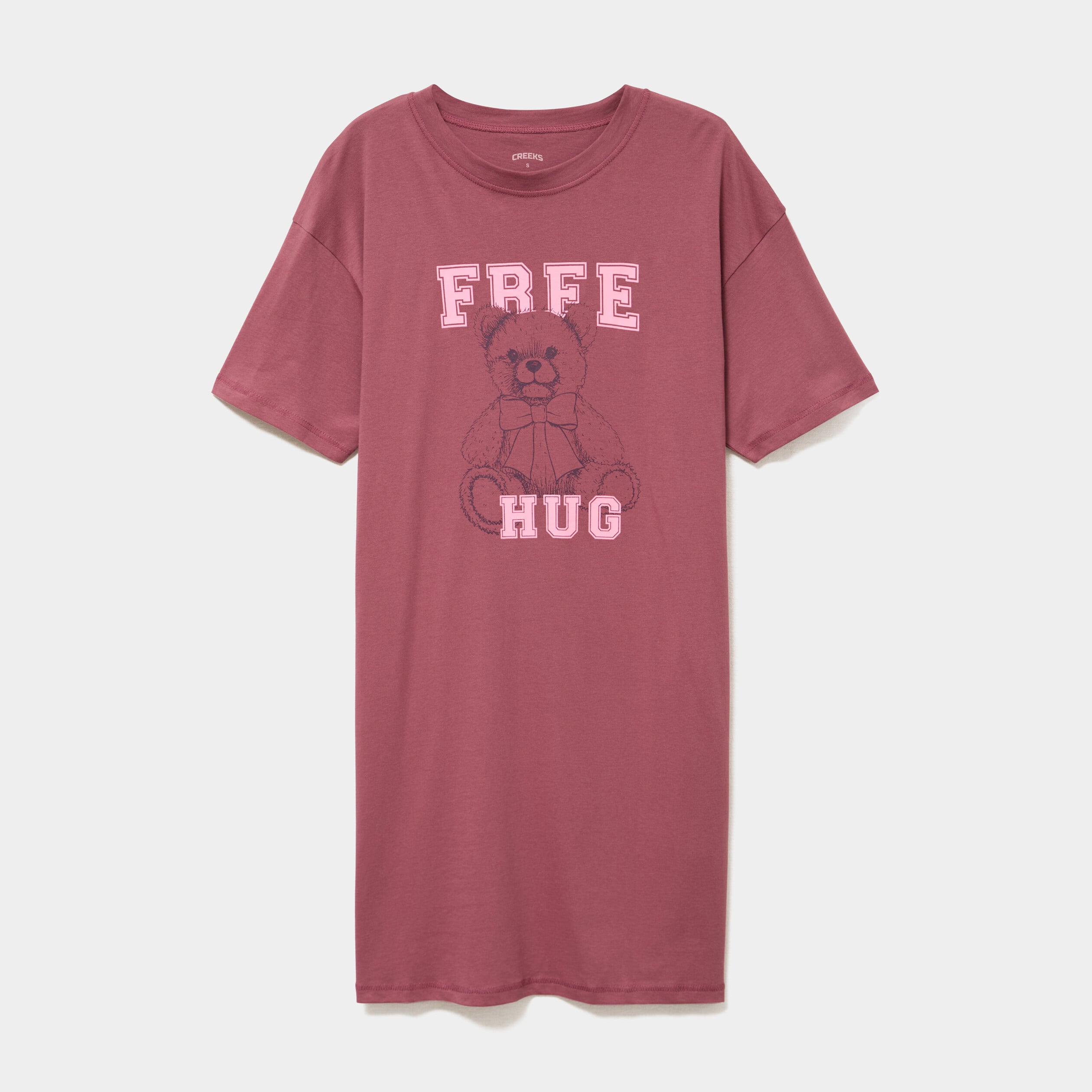 Chemise de nuit courte coton rose framboise femme