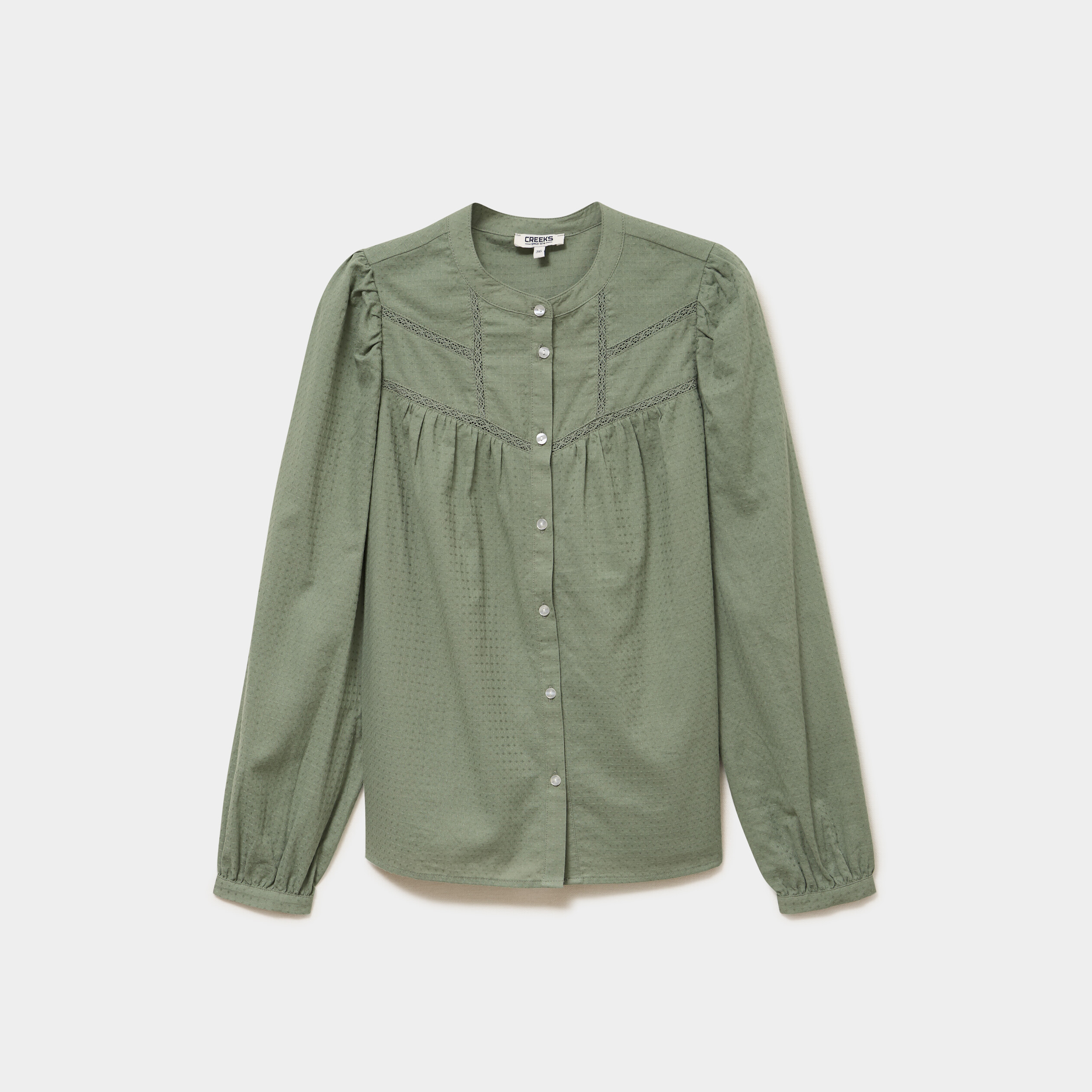 Blouse droite manches longues coton vert kaki femme