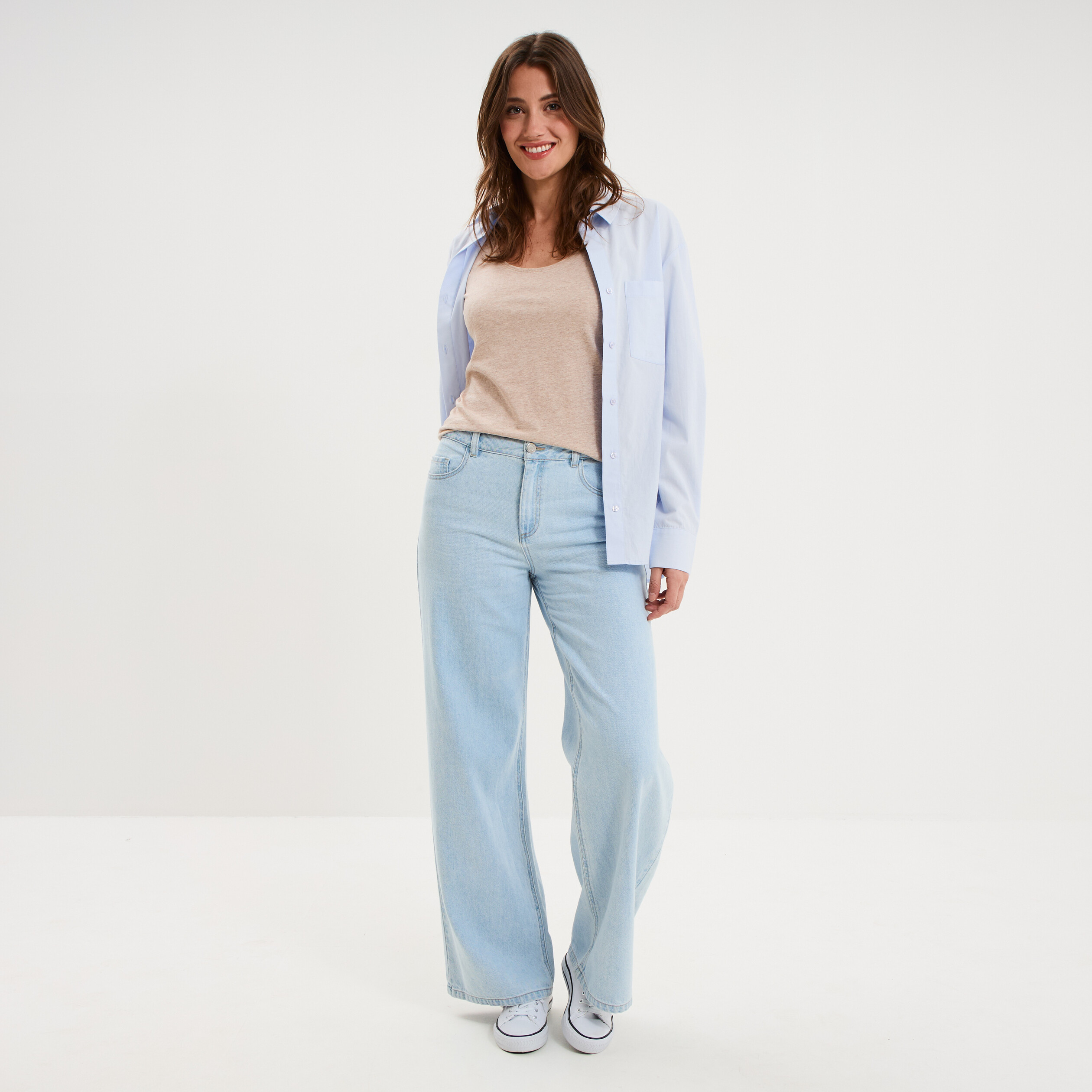 D&eacute;bardeur bretelles larges coton beige femme