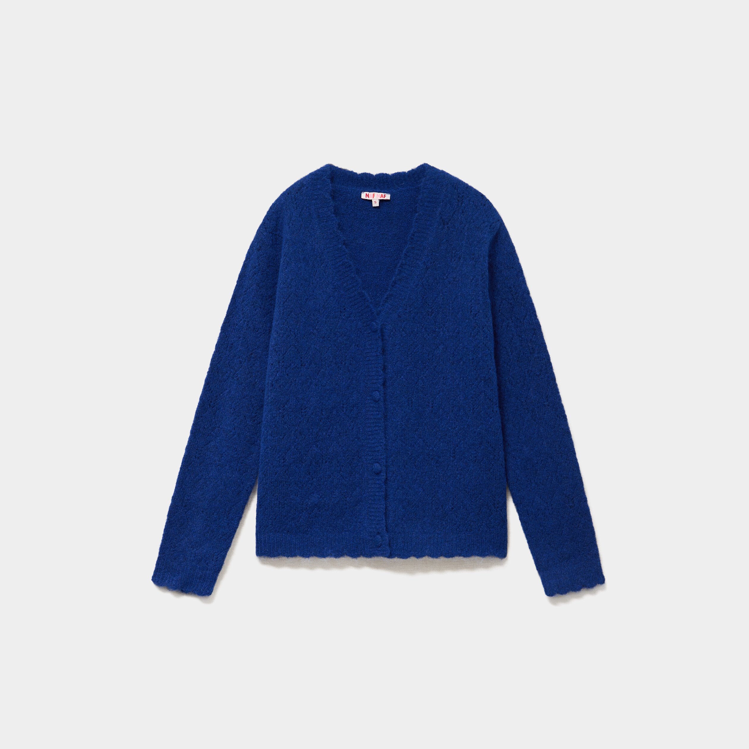 Gilet cardigan ajour&eacute; manches longues bleu roi femme