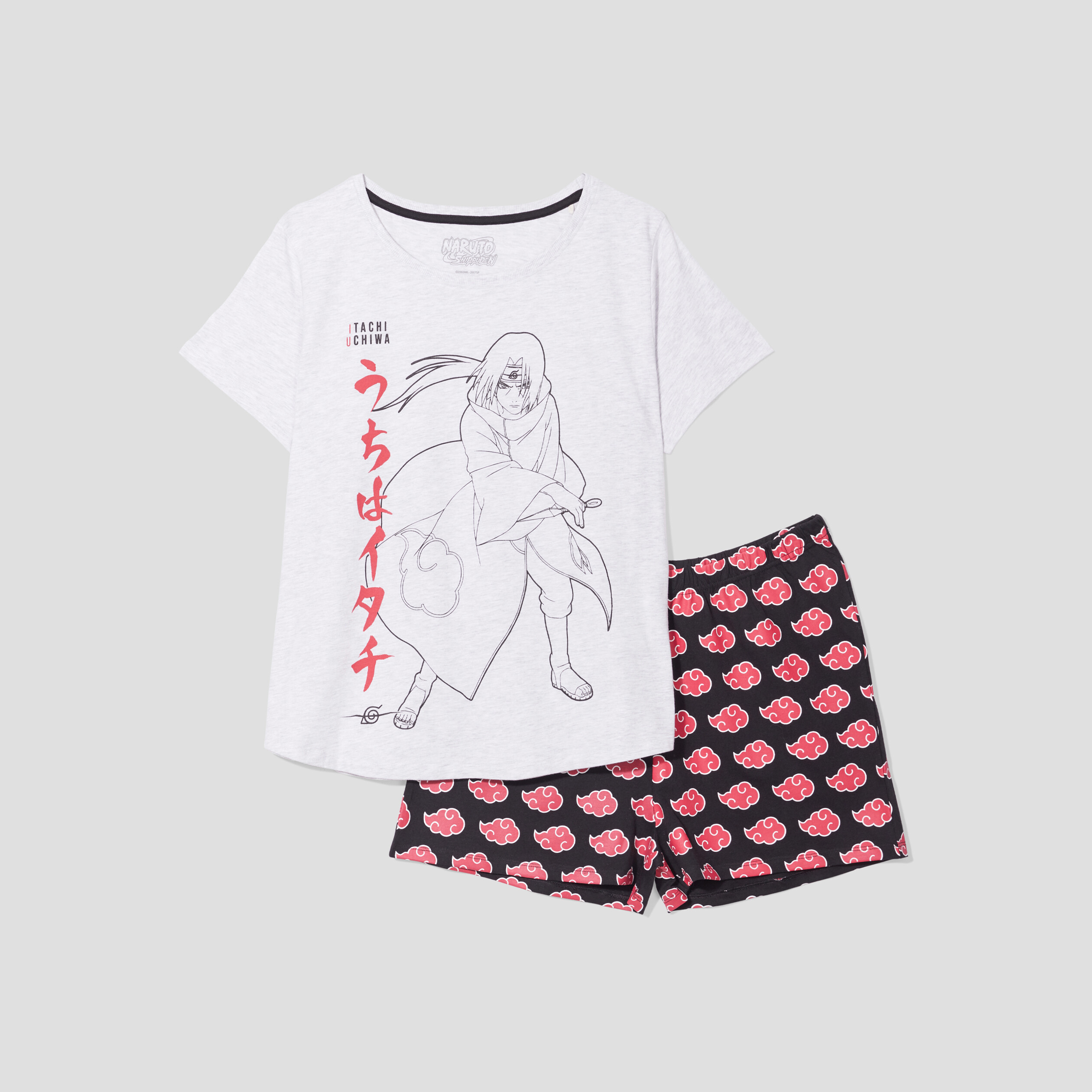Ensemble pyjama short 2 pièces Naruto gris clair femme
