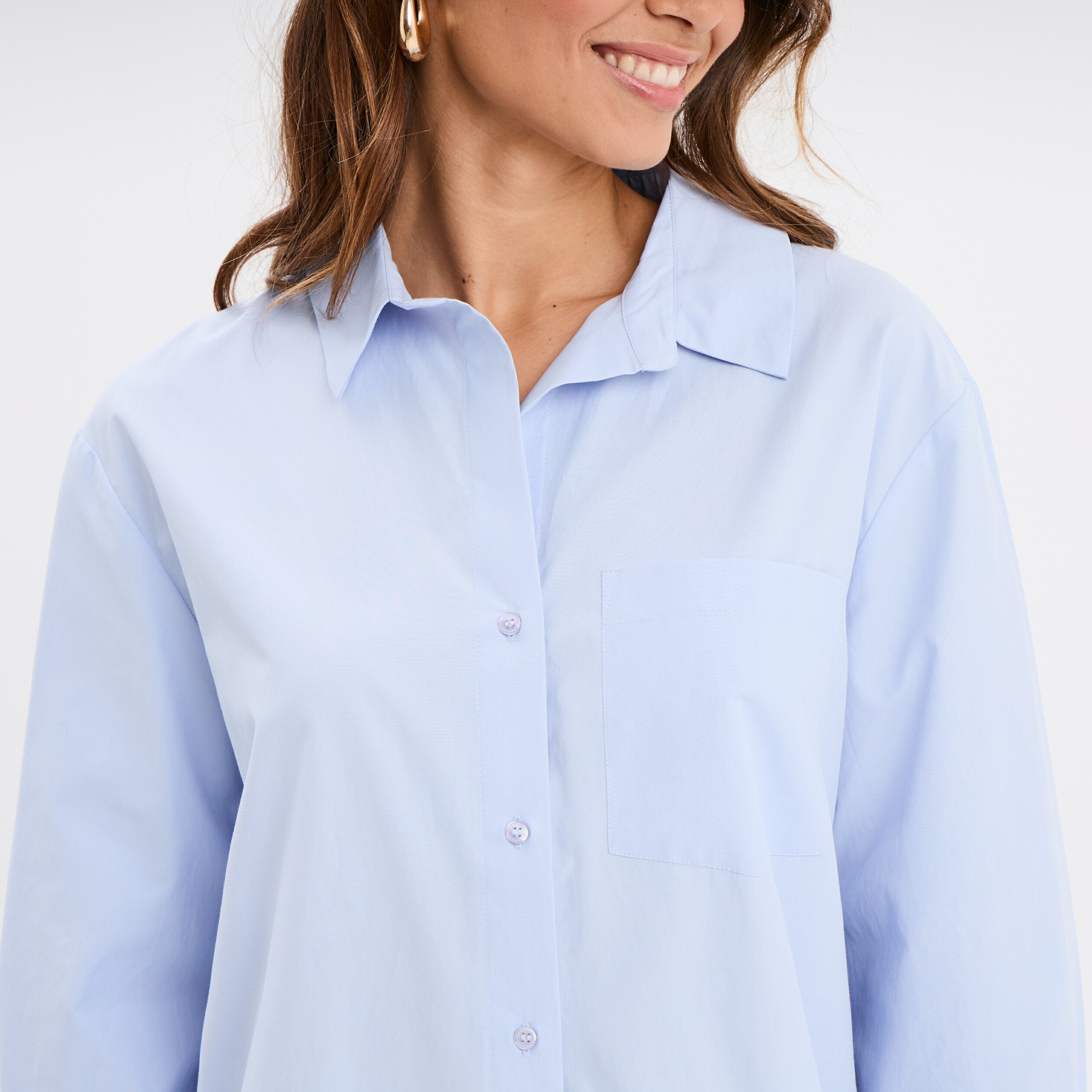 chemise oversize popeline de coton bleu ciel femme Chemise oversize popeline de coton bleu ciel femme