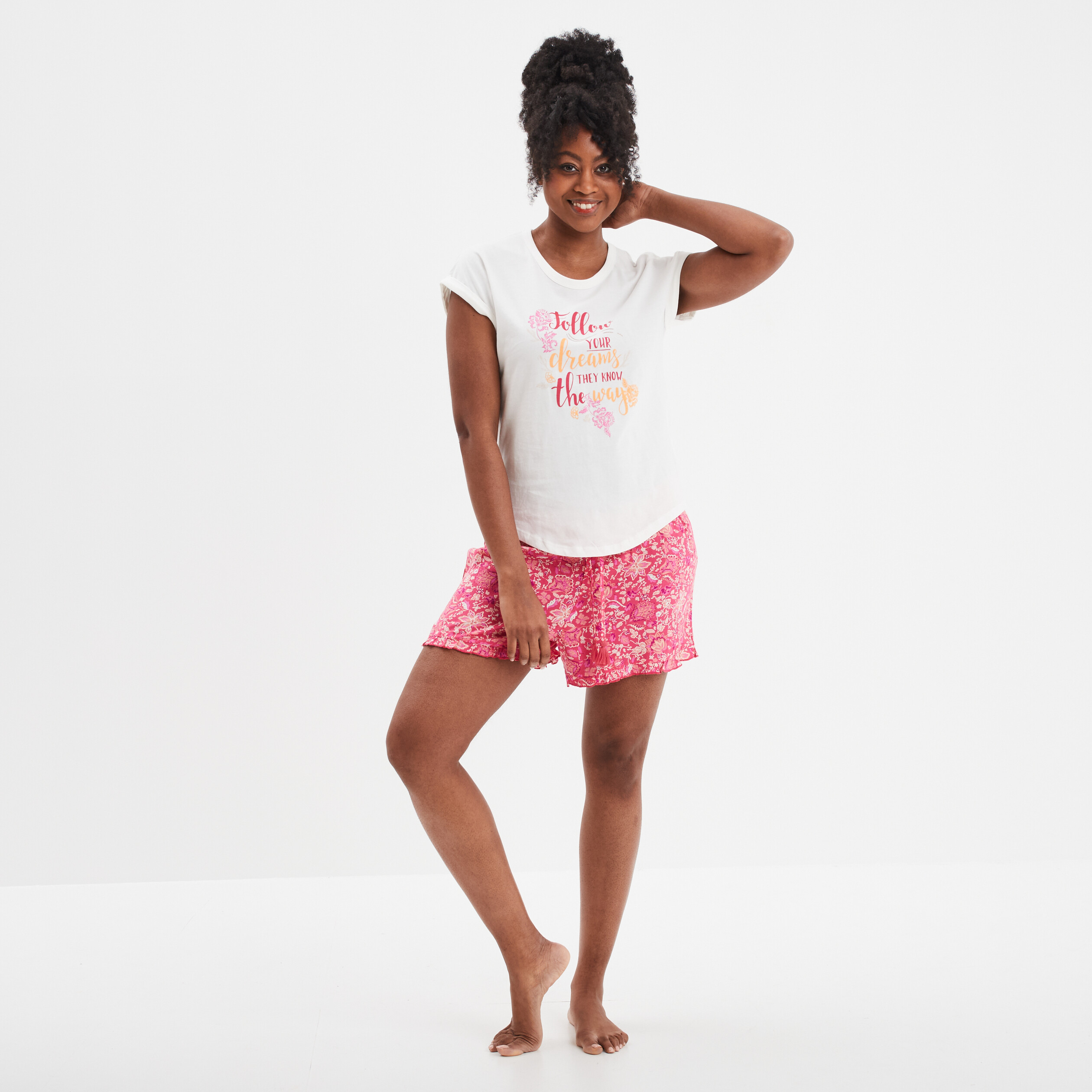 ensemble pyjama short et t shirt rose fushia femme Ensemble pyjama short et t-shirt rose fushia femme