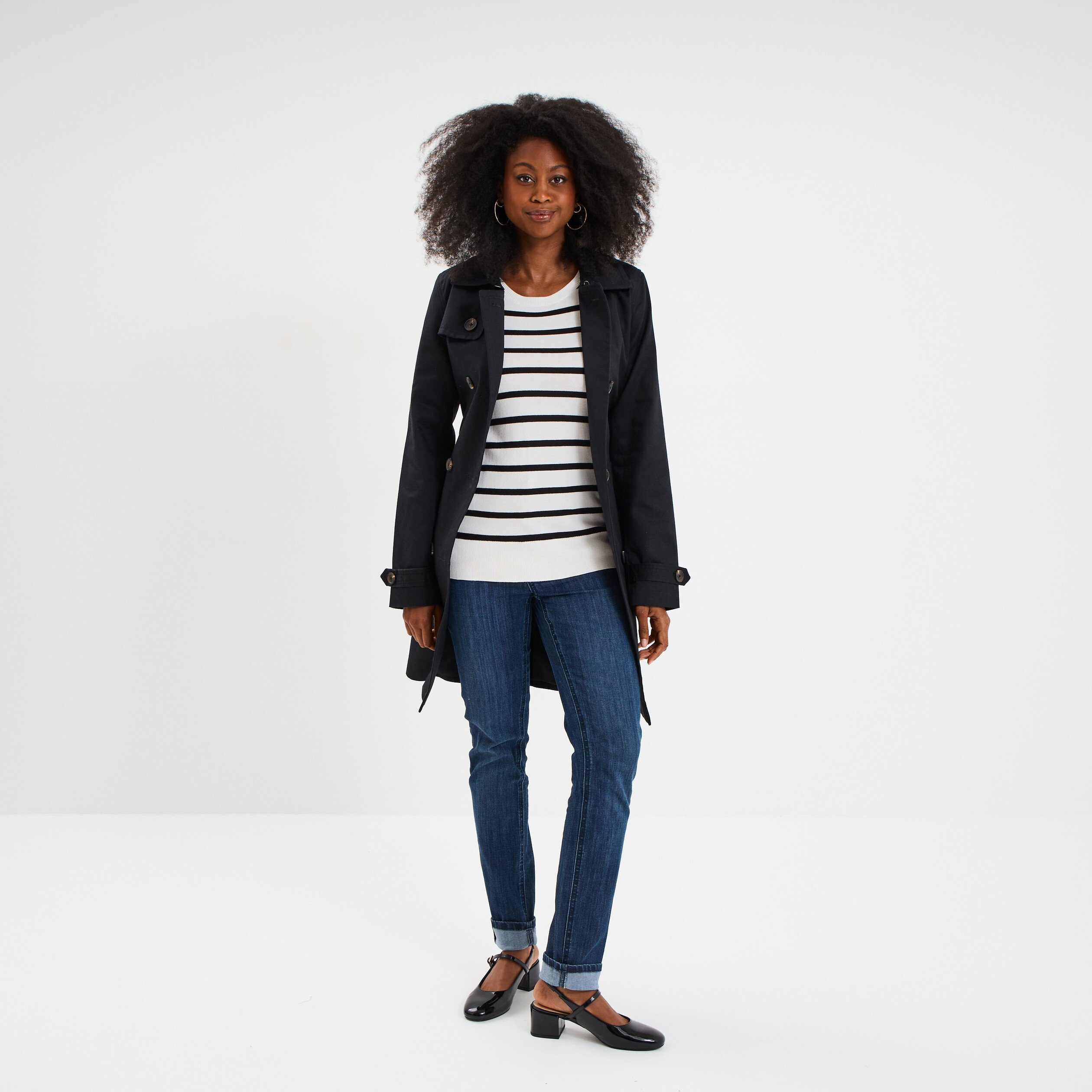 trench mi long ceinture noir femme Trench mi-long ceinturé noir femme