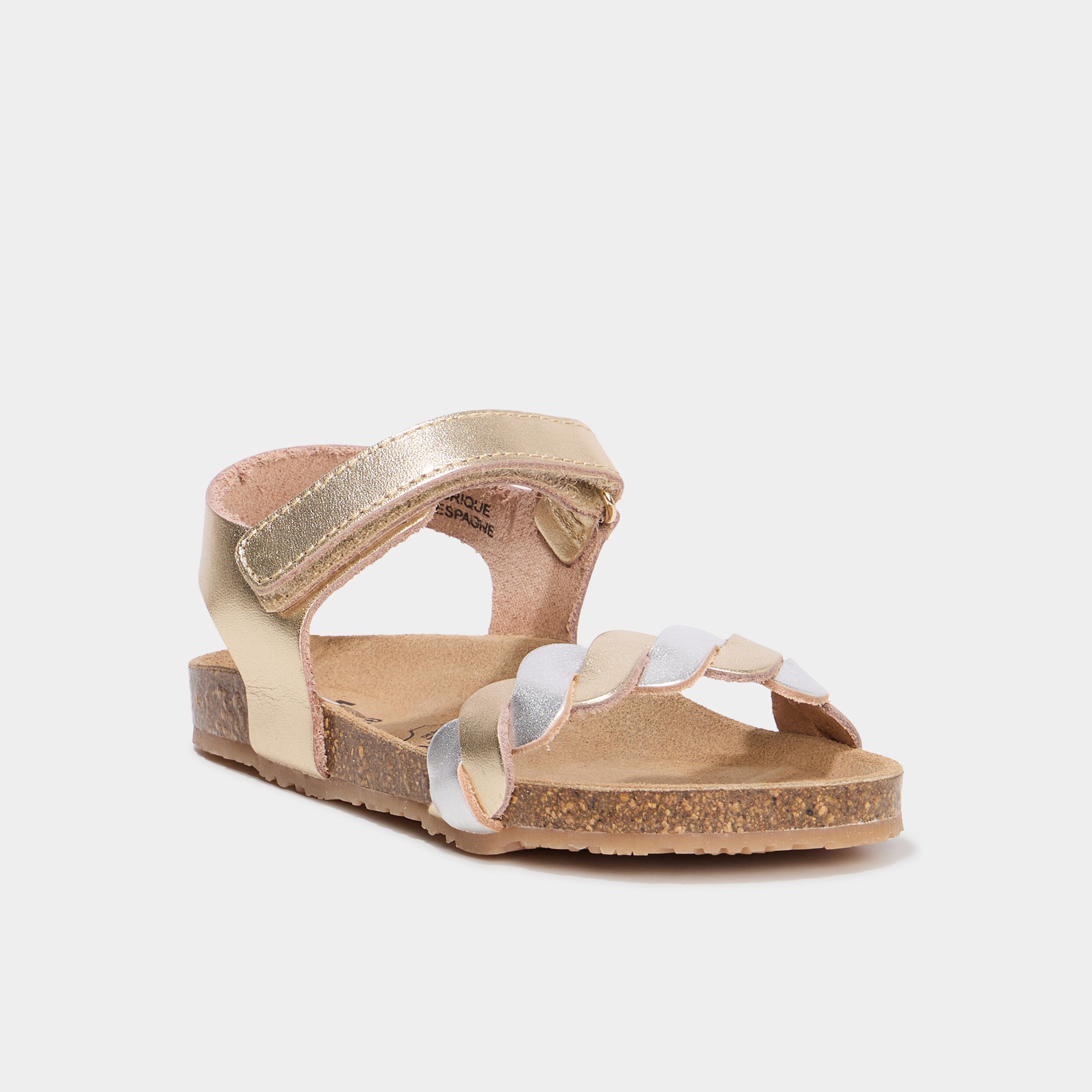 sandales en cuir brides tressees jaune or fille Sandales en cuir brides tressées jaune or fille