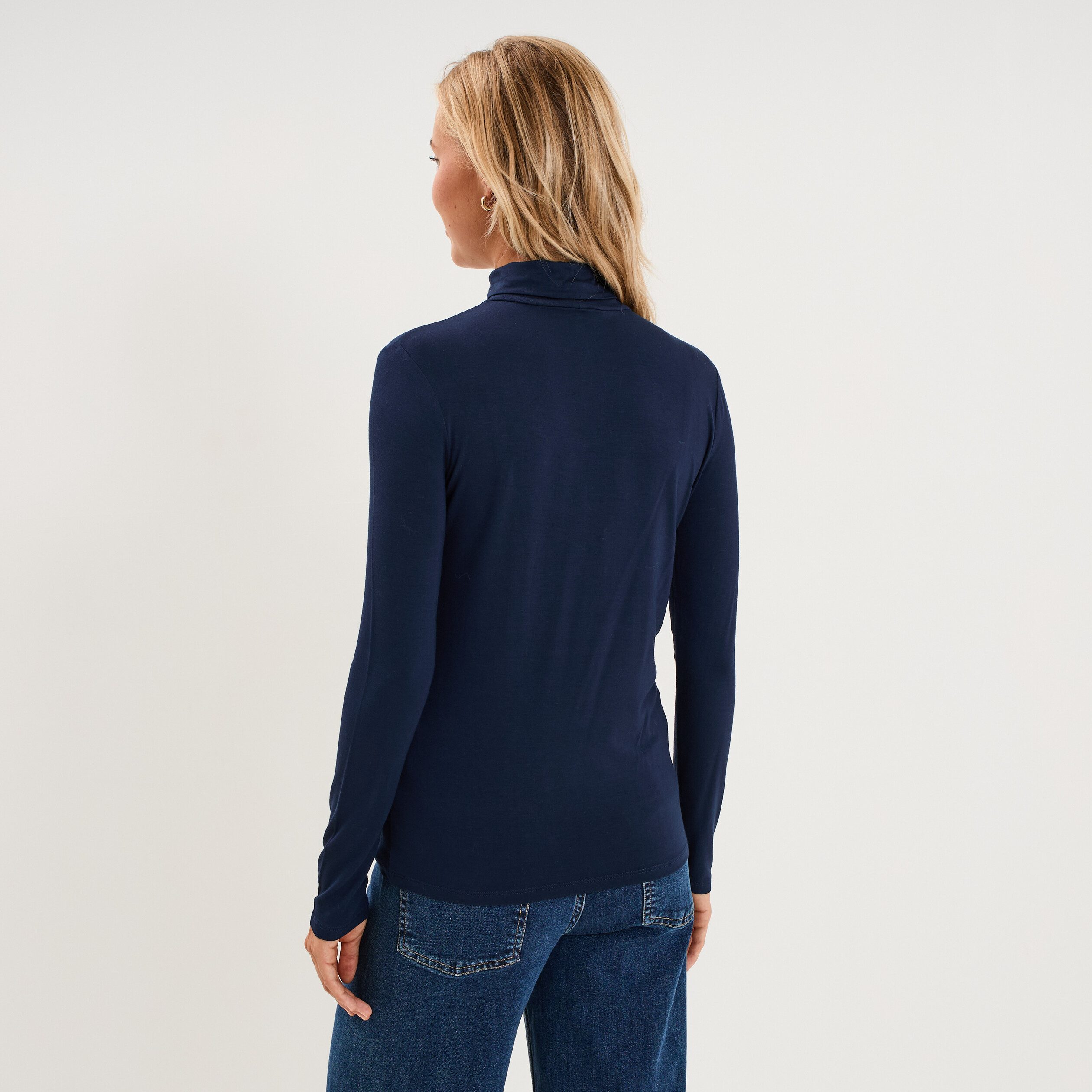 T-shirt manches longues col roul&eacute; bleu marine femme