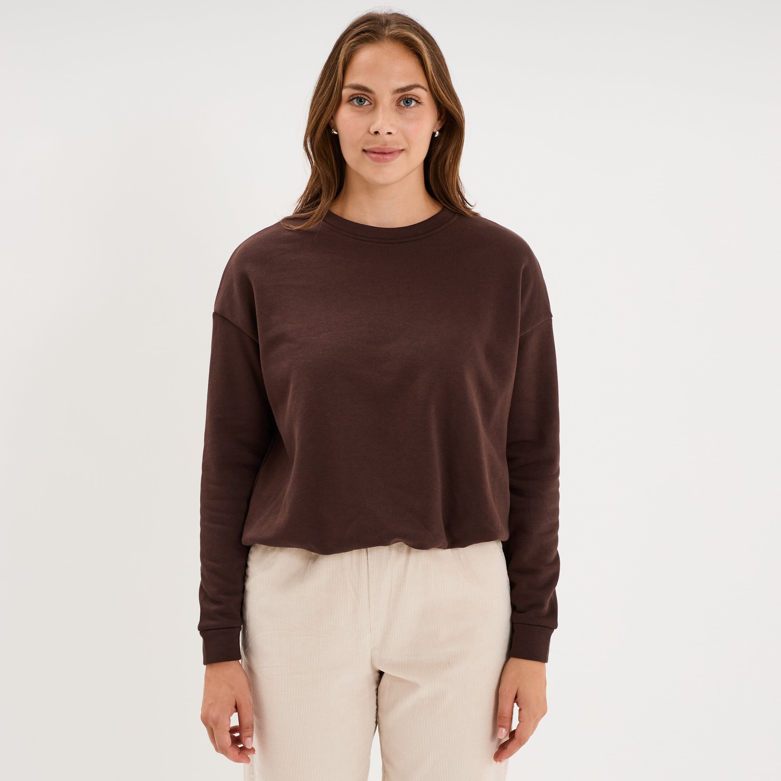 Sweat col rond manches longues marron fonc&eacute; femme