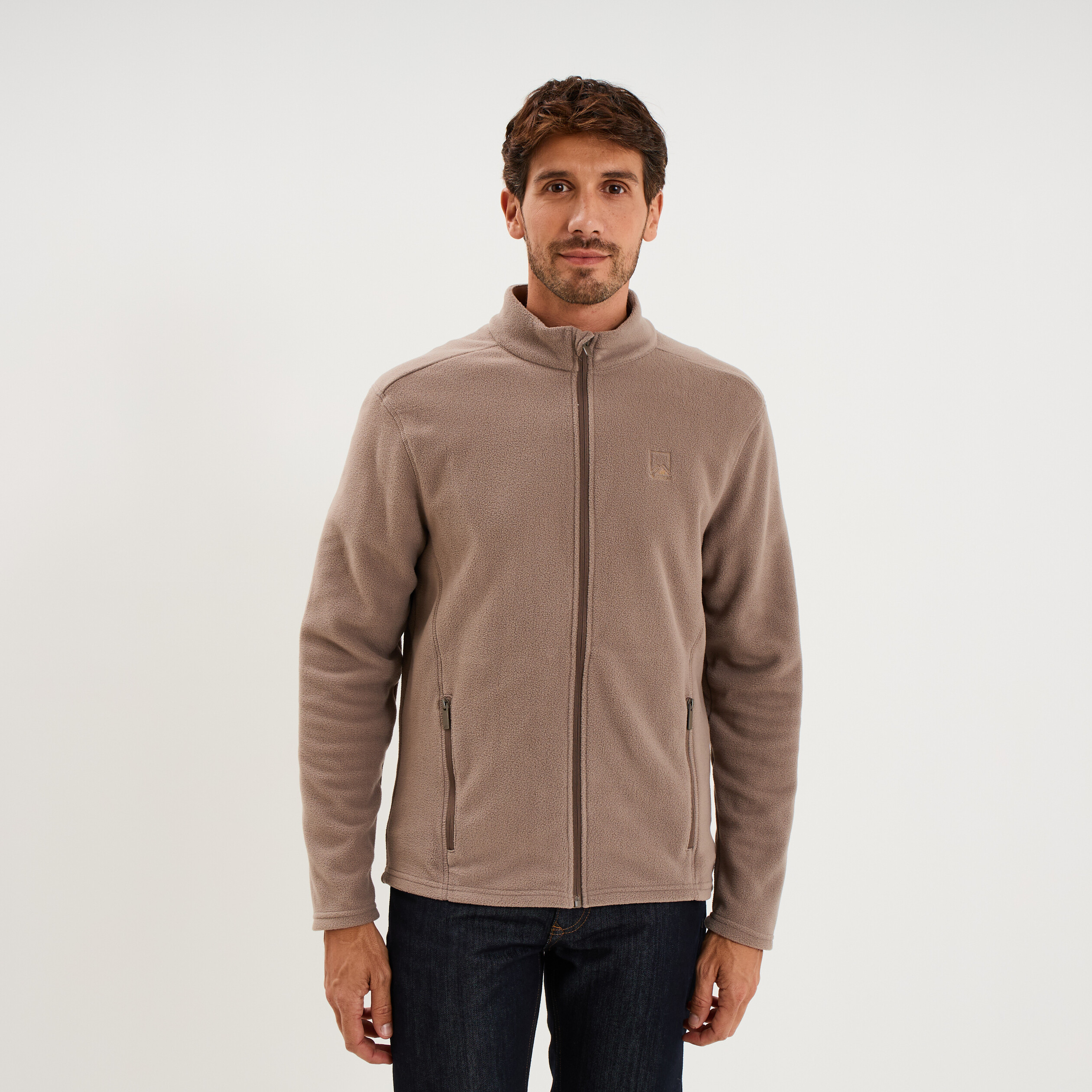 Gilet polaire zipp&eacute; manches longues gris homme