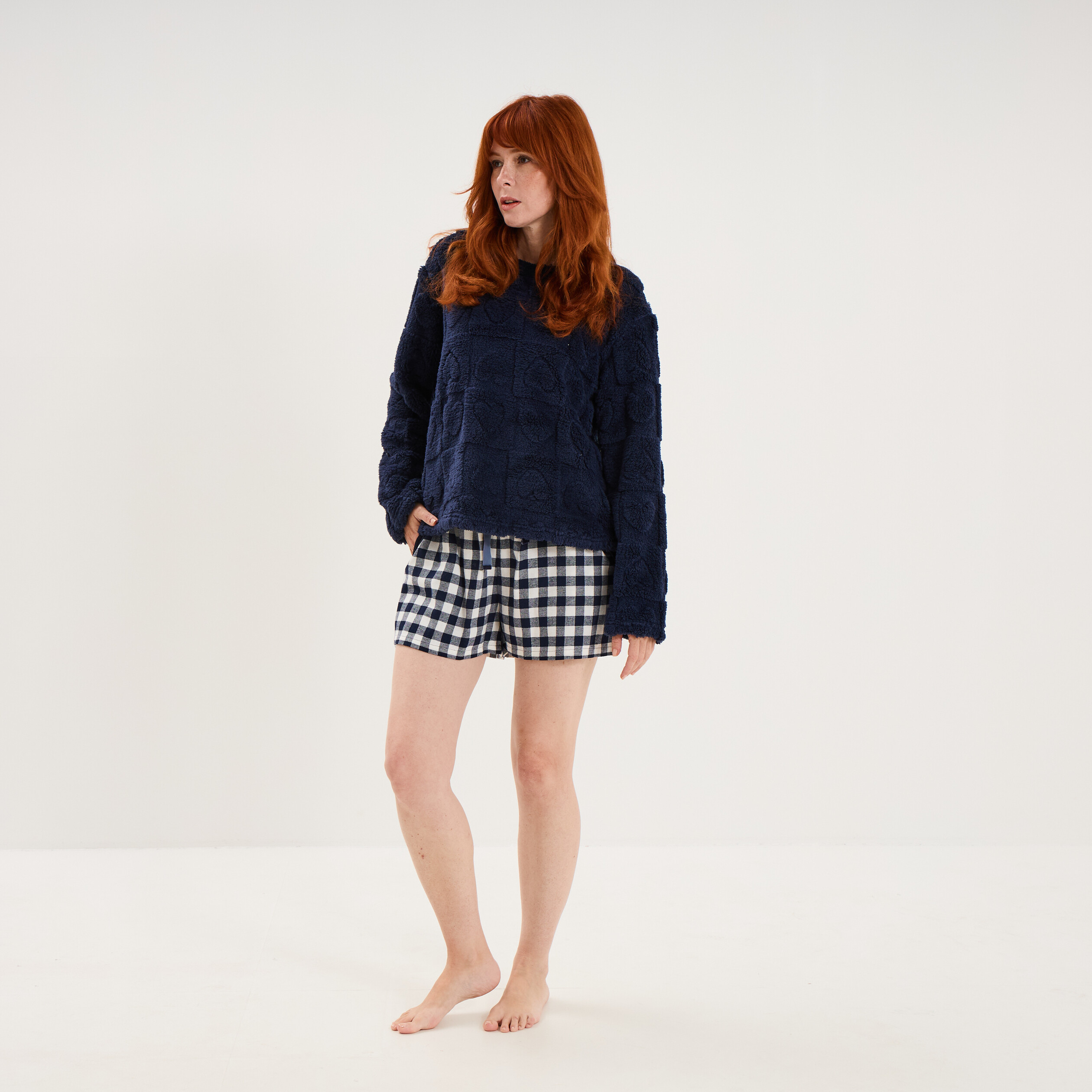 Ensemble pyjama polaire avec short bleu marine femme