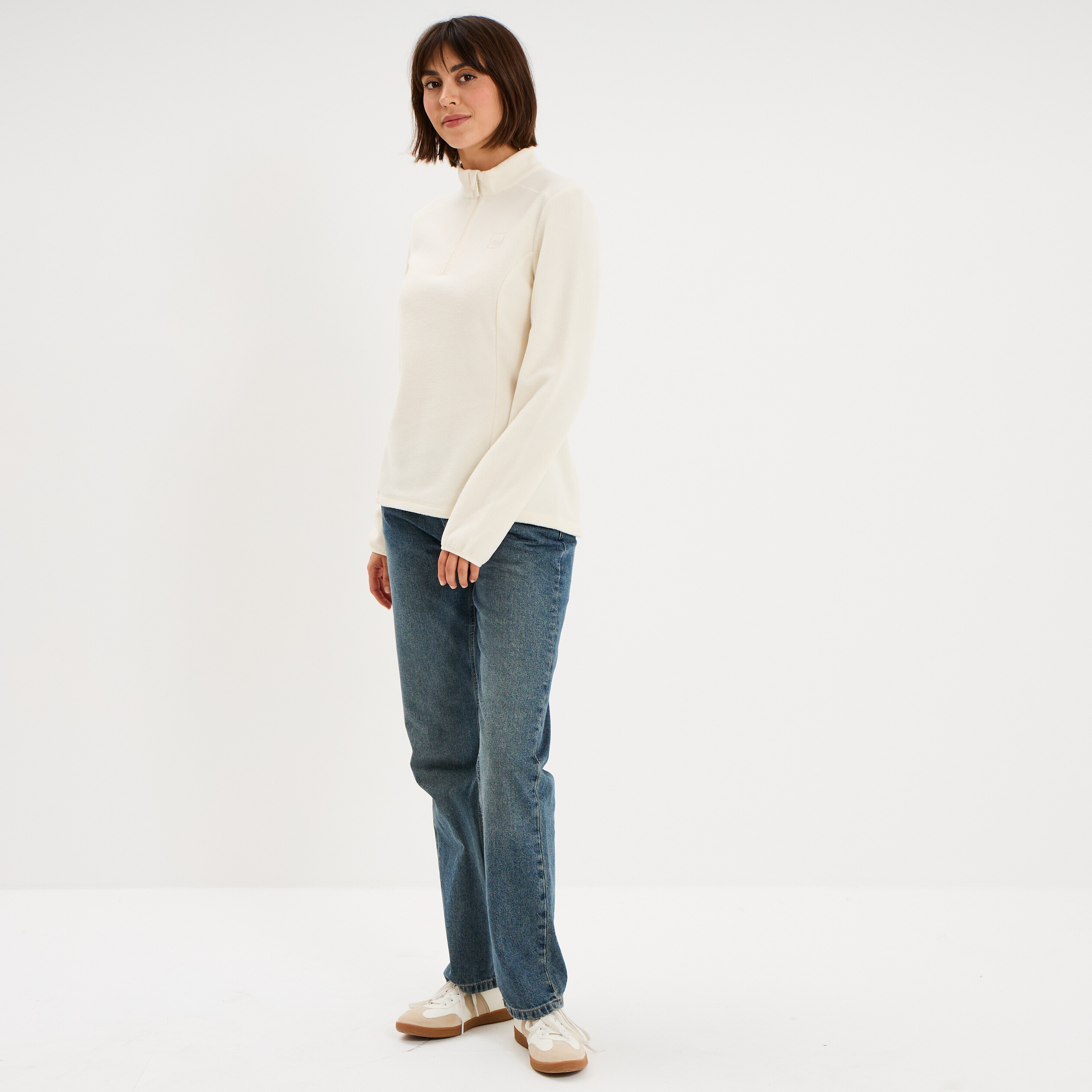 Sweat polaire col camionneur blanc femme