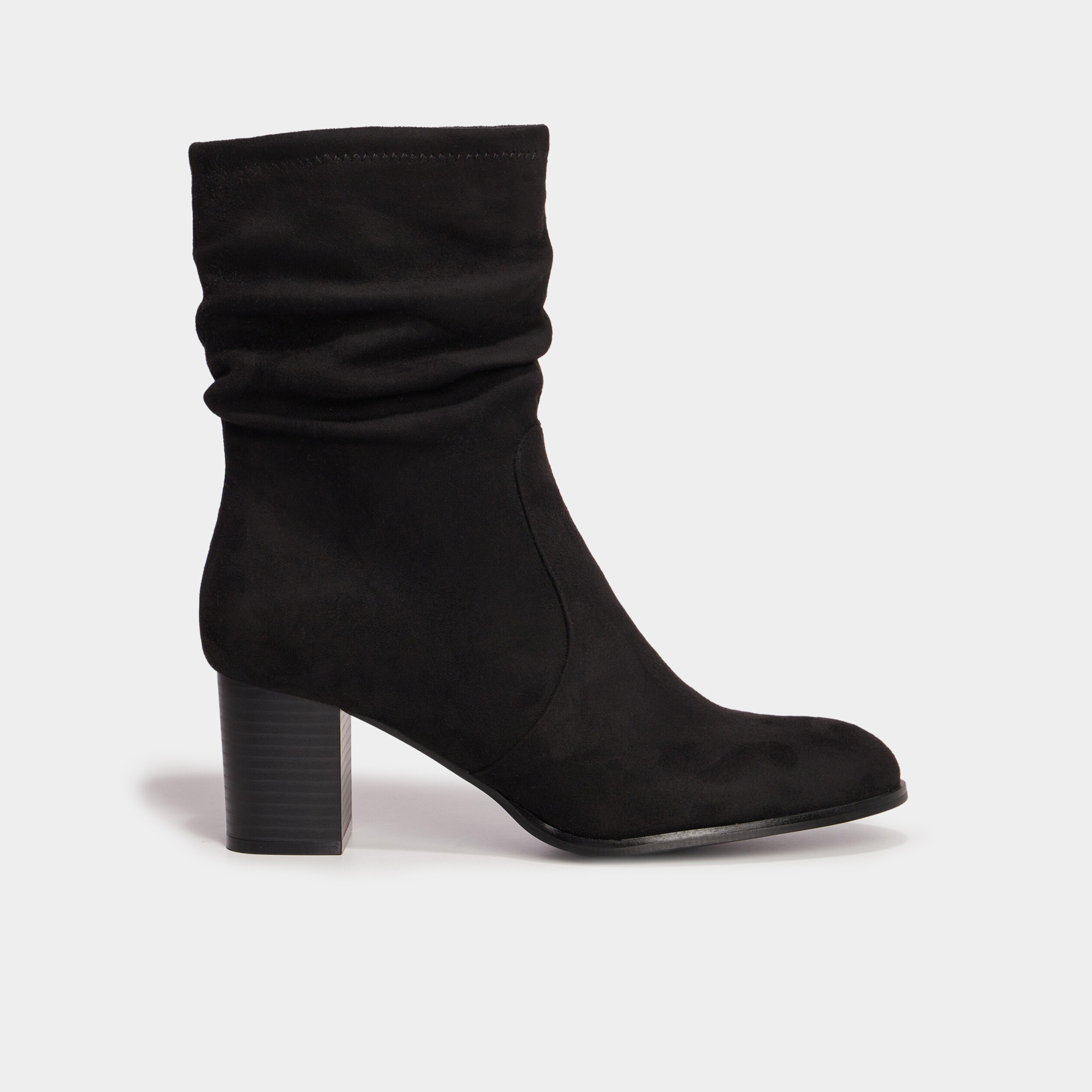 Bottines pliss&eacute;es aspect daim &agrave; talons noir femme