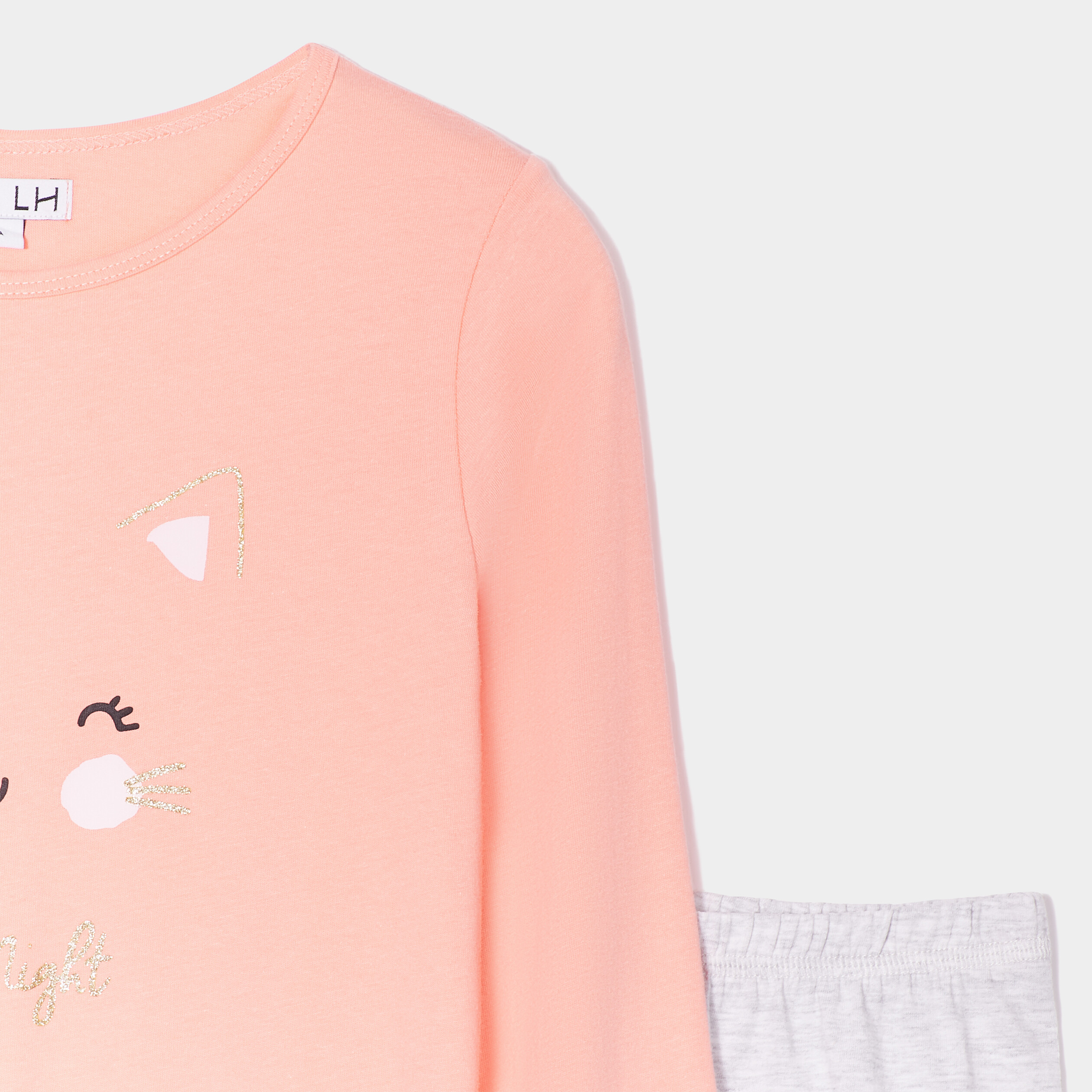 Ensemble pyjama pantalon resserré chat orange corail fille