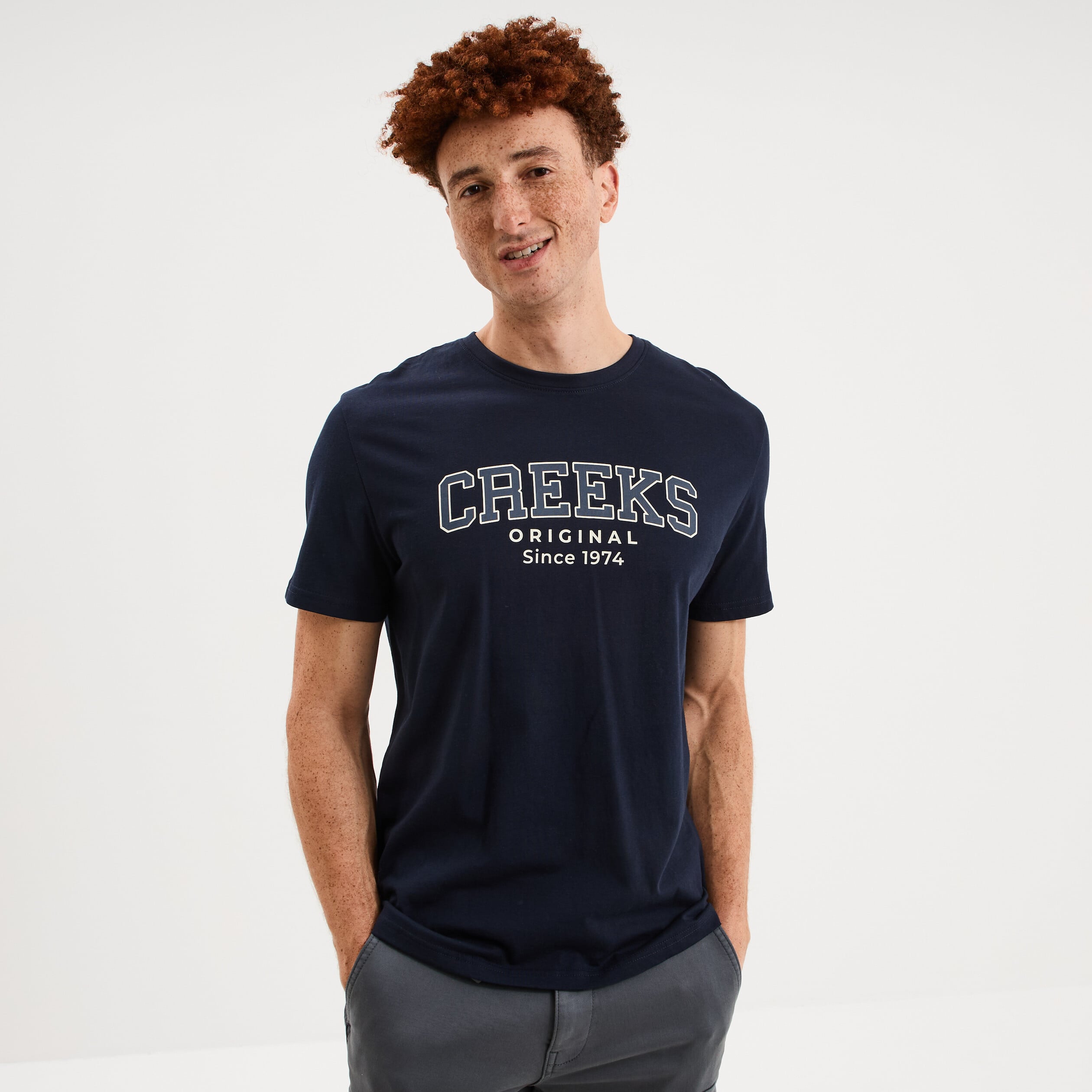 T-shirt col rond manches courtes coton bleu marine homme
