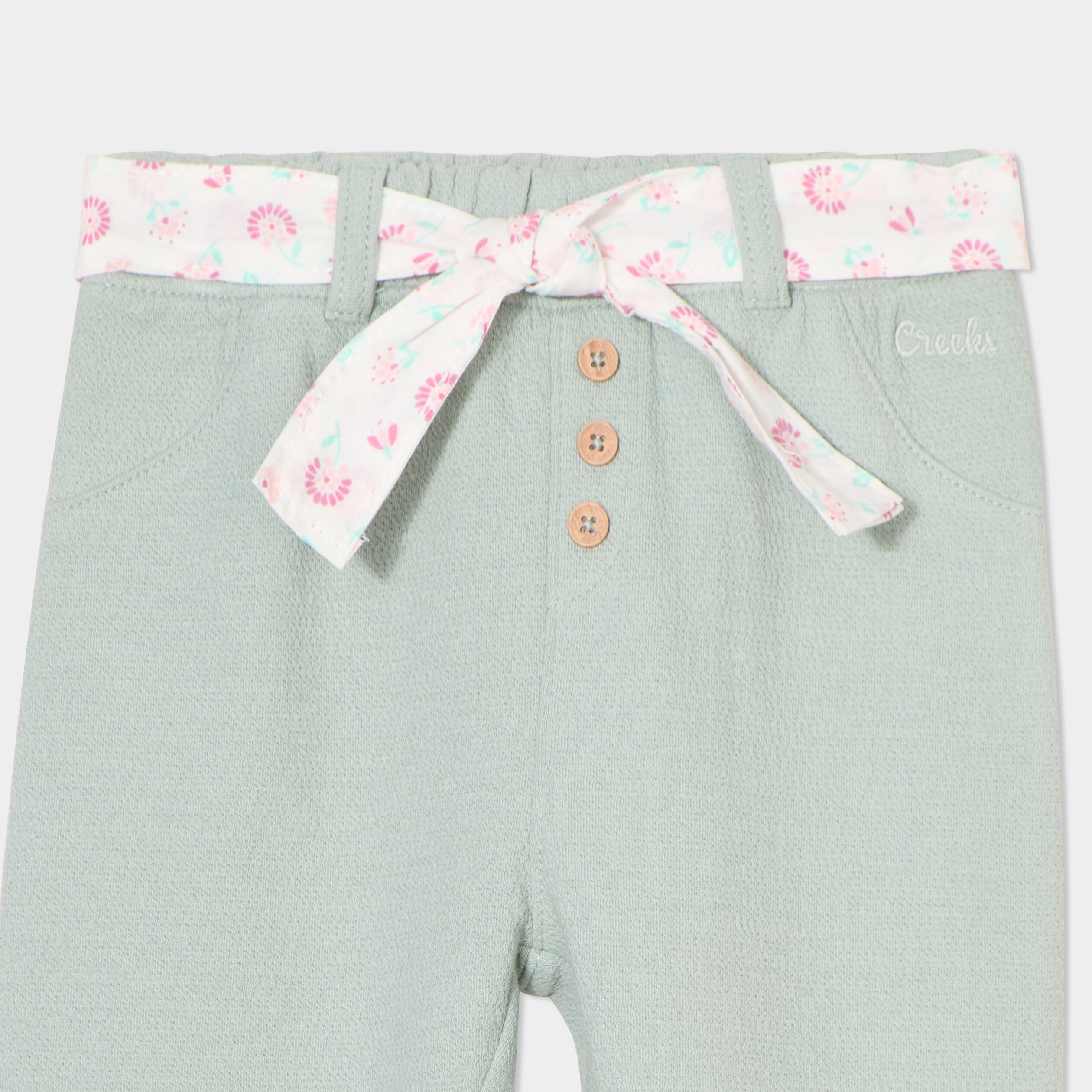 Pantalon cigarette en maille &agrave; ceinture vert pastel b&eacute;b&eacute; fille