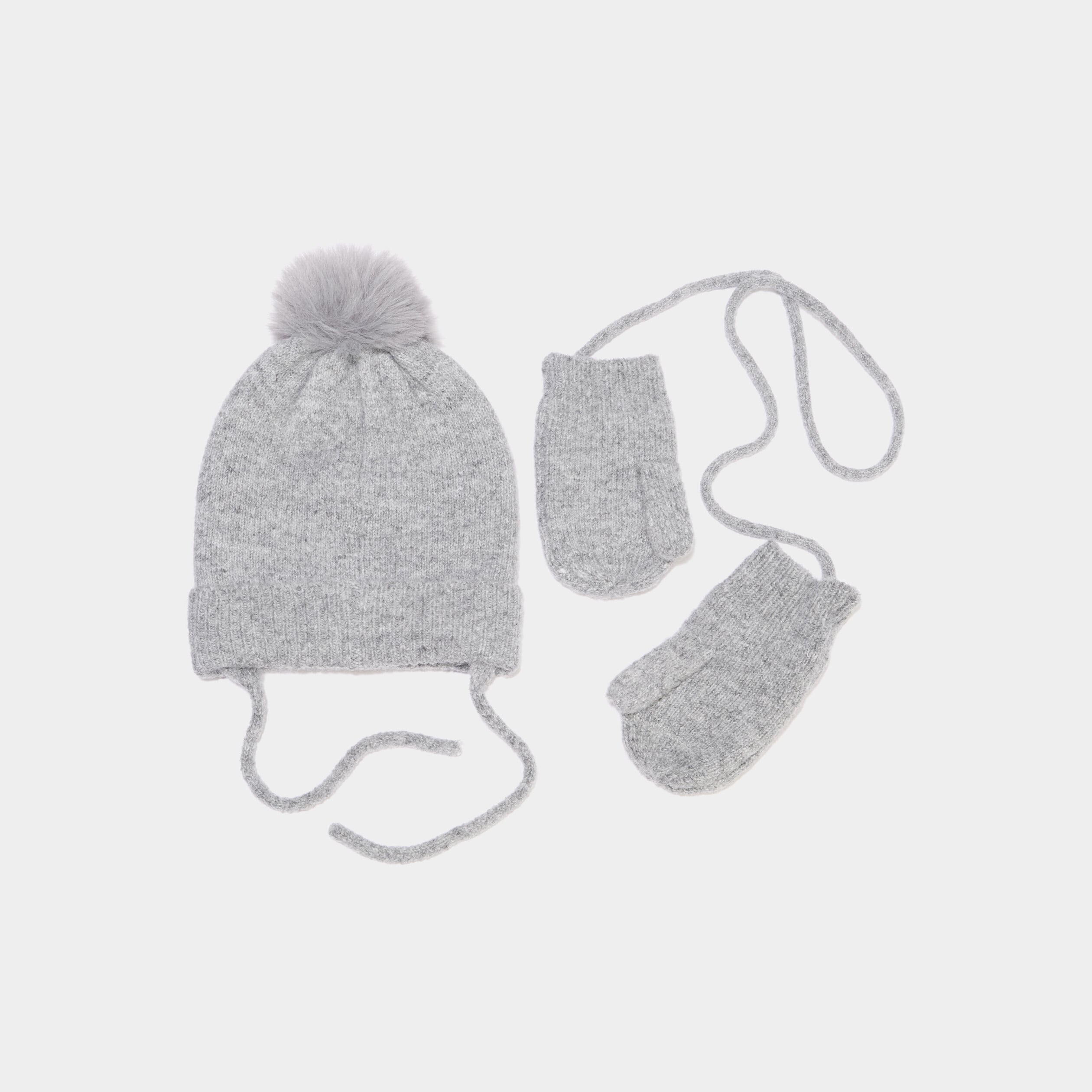 Ensemble bonnet et moufles gris b&eacute;b&eacute;