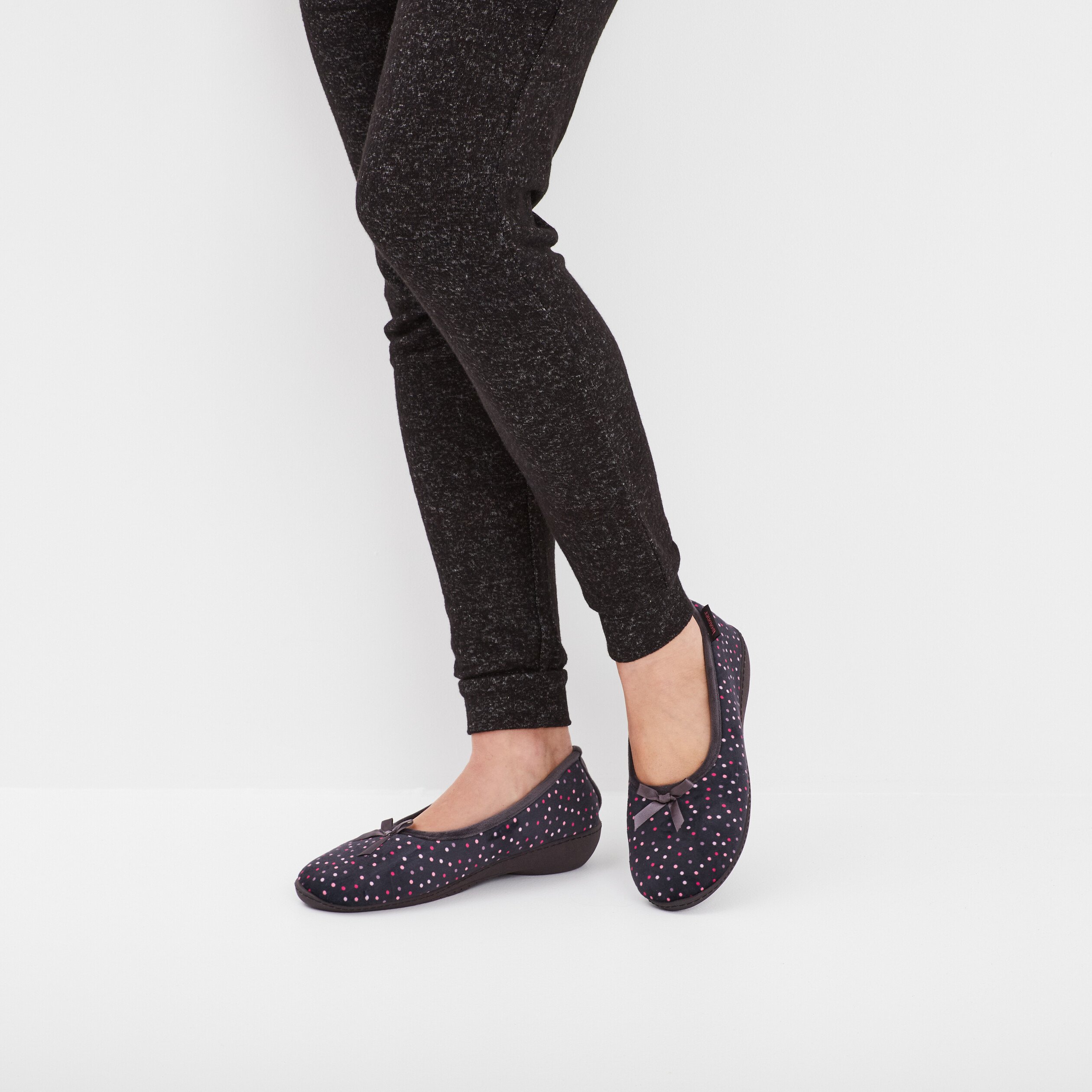 chaussons ballerines aspect velours bleu gris femme Chaussons ballerines aspect velours bleu gris femme