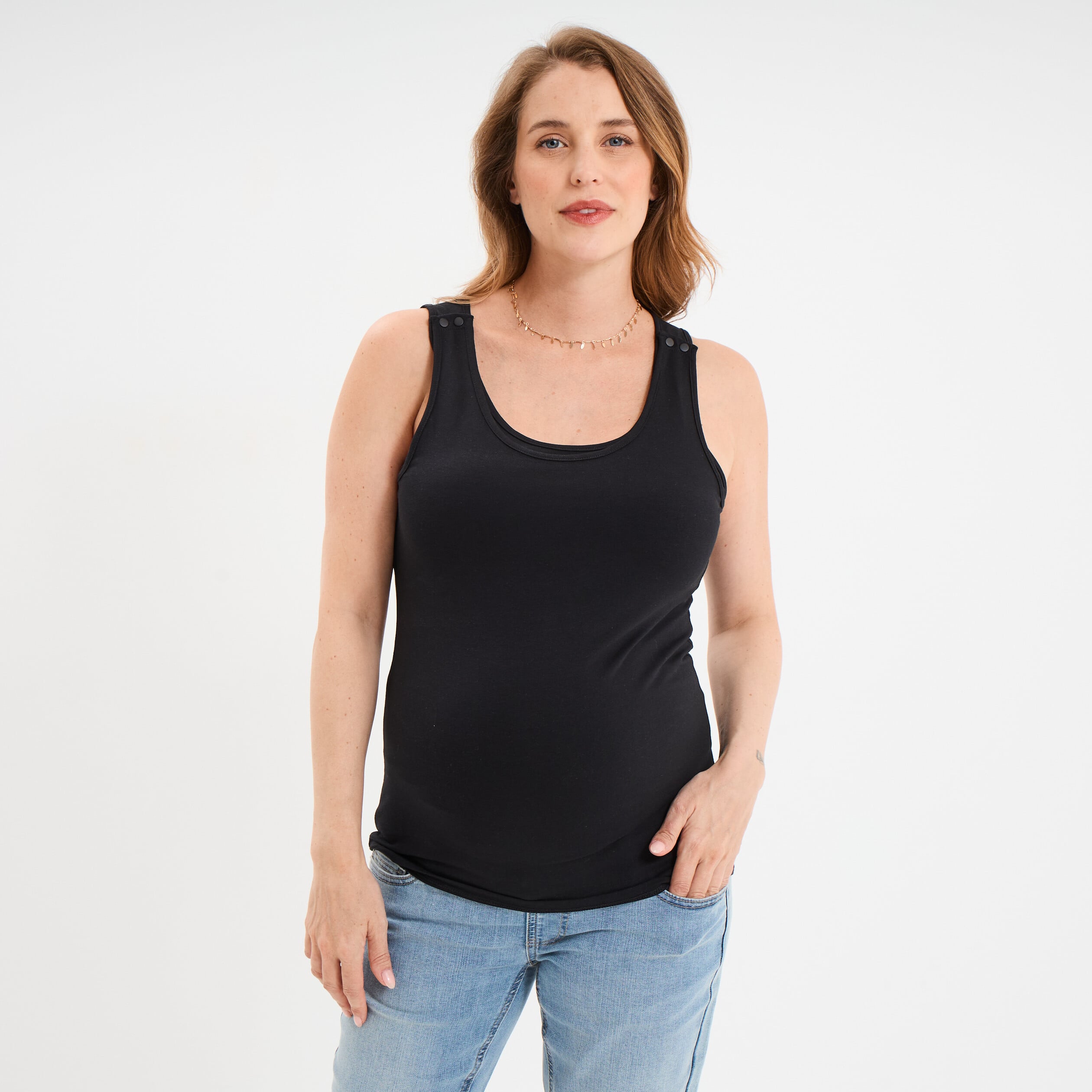 D&eacute;bardeur allaitement col rond stretch noir femme maternit&eacute;