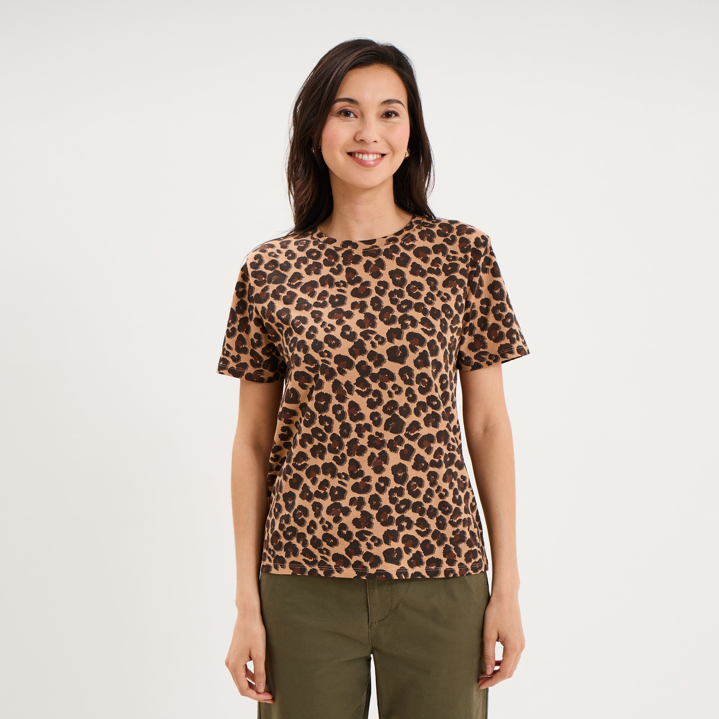 T-shirt coton col rond manches courtes ficelle femme