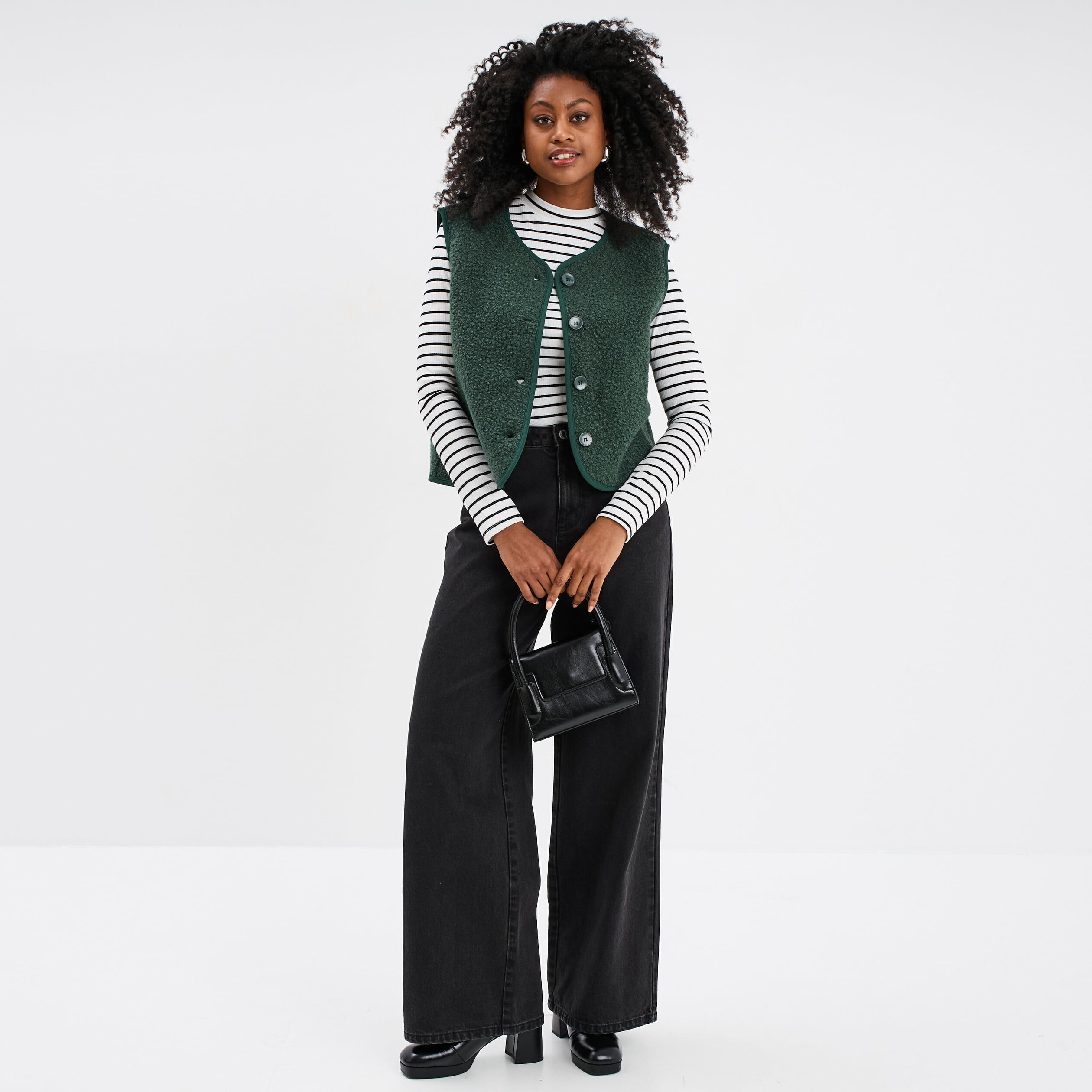 Gilet effet bouclette sans manches vert femme