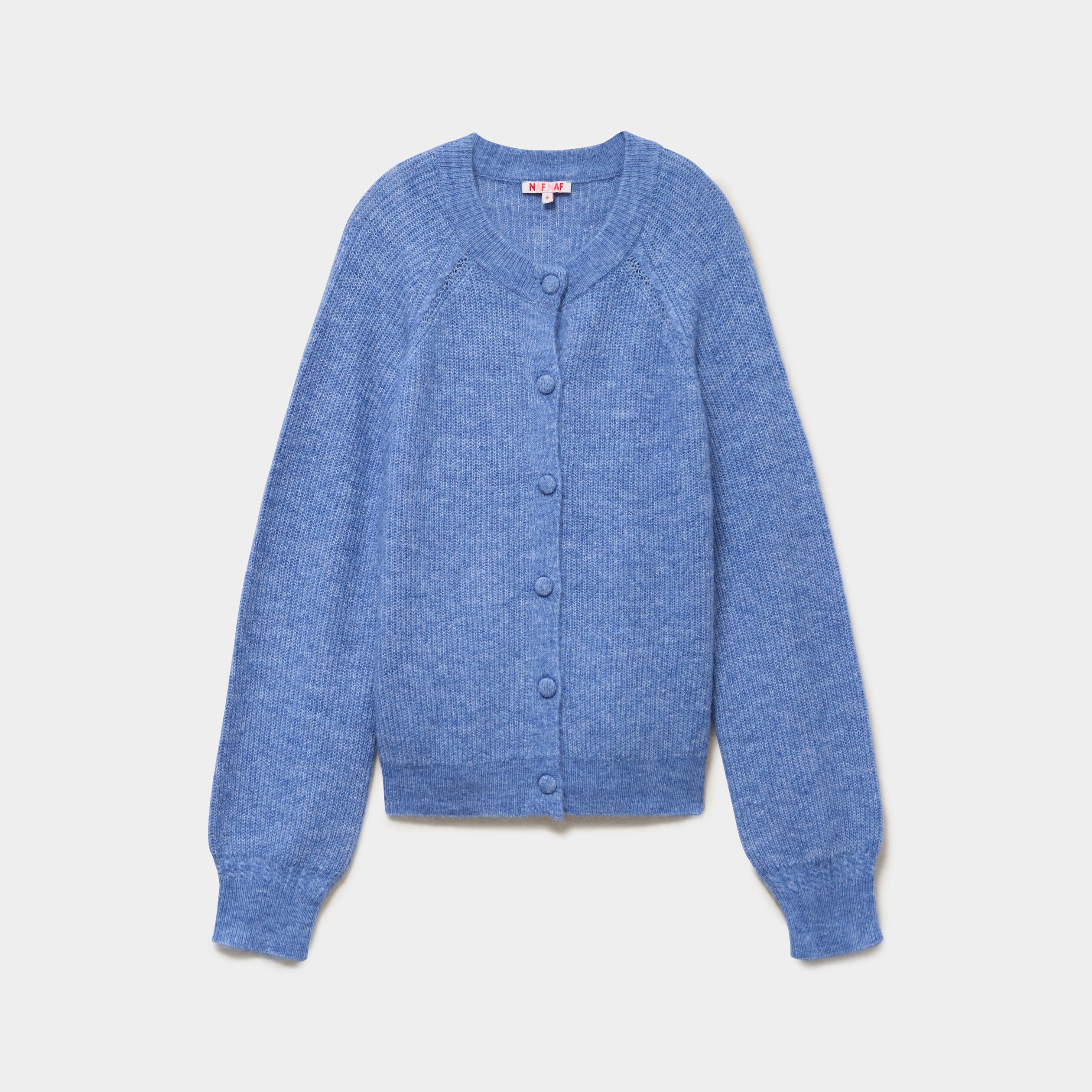 Gilet cardigan col rond boutonn&eacute; bleu ciel femme