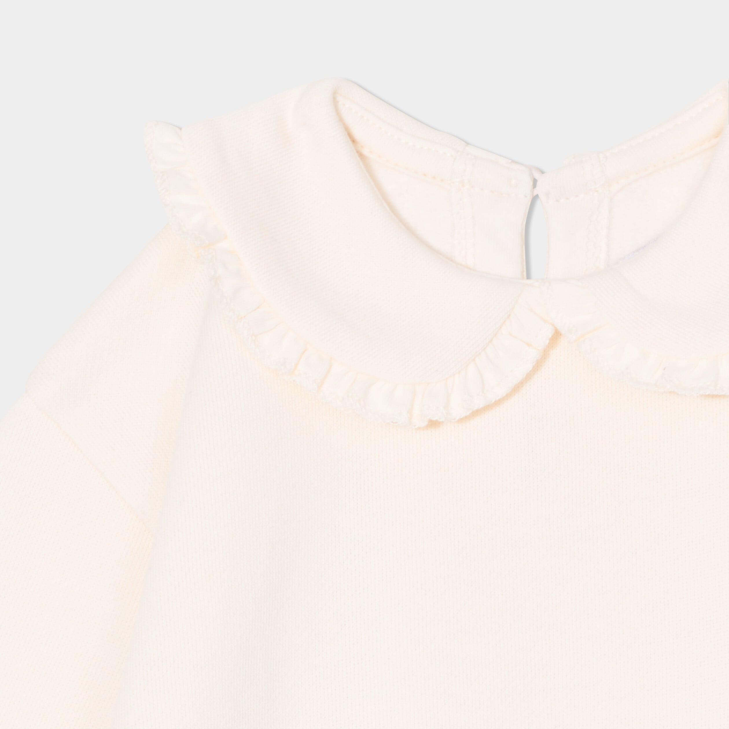 Sweat col claudine &agrave; volants creme b&eacute;b&eacute; fille