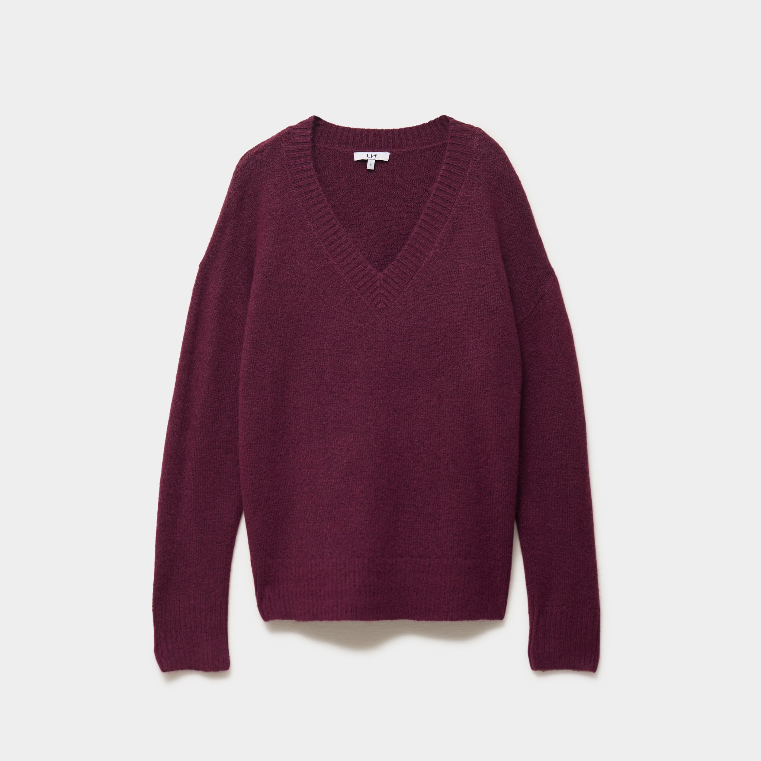 Pull col en V manches longues prune femme