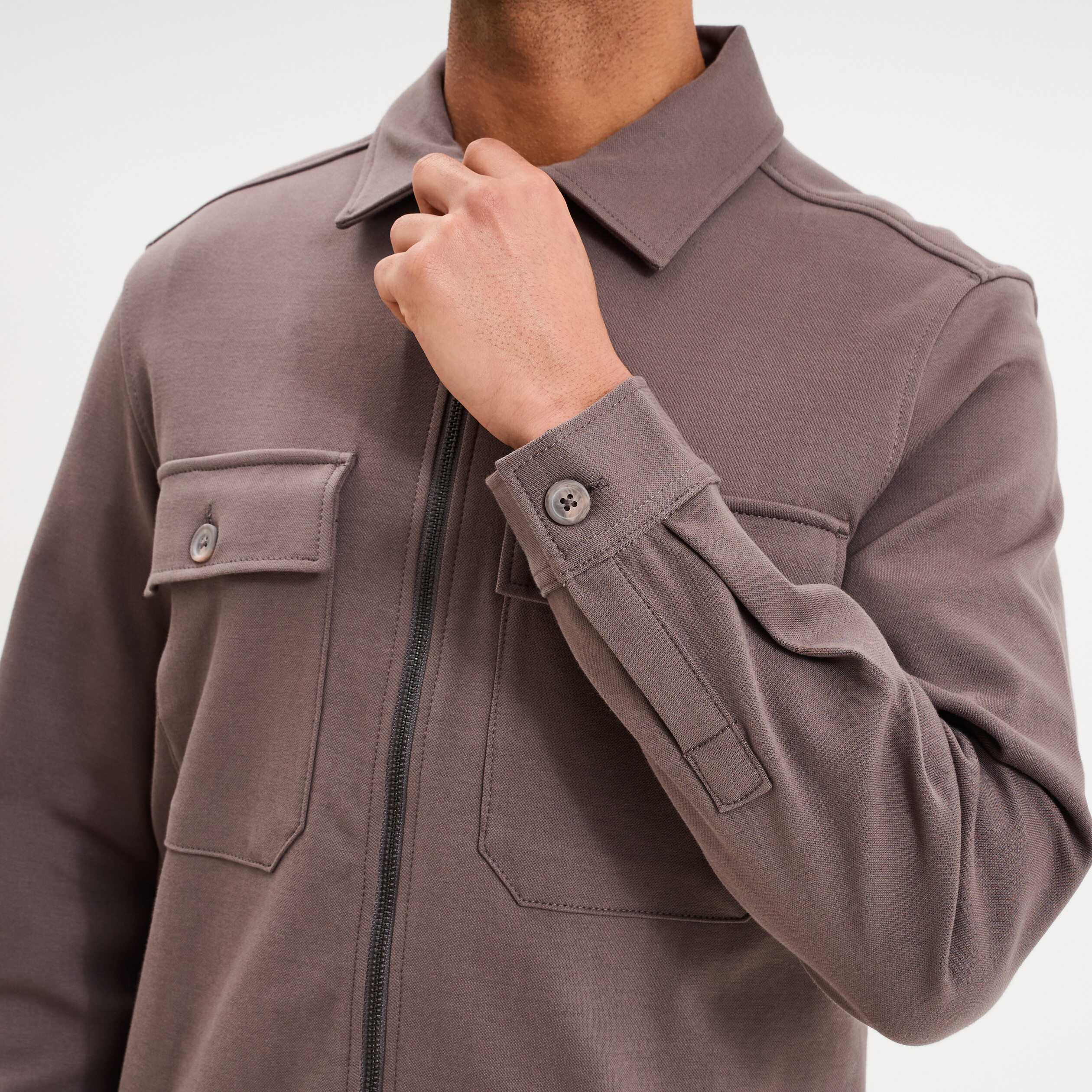 Surchemise zipp&eacute;e manches longues gris fonc&eacute; homme