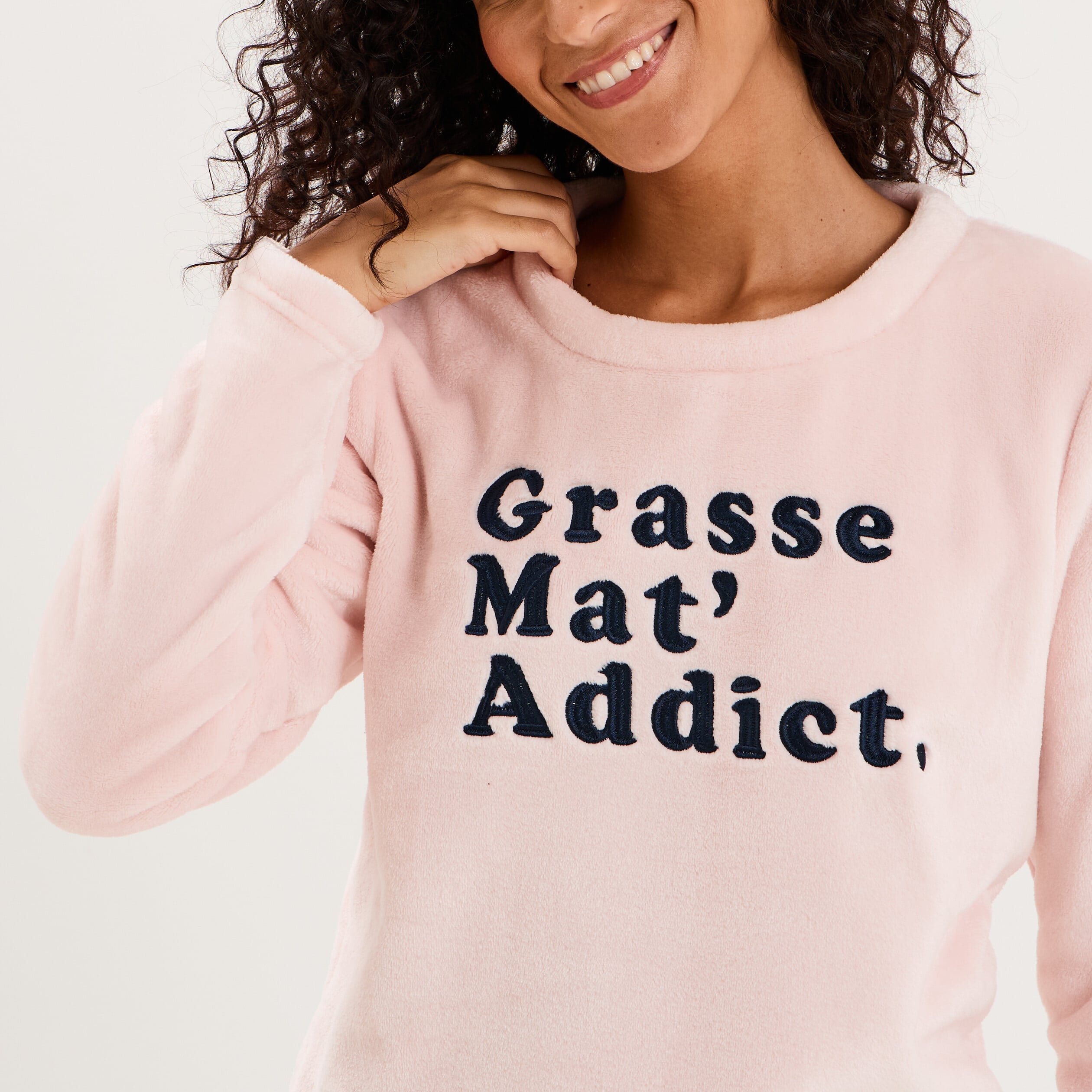 Ensemble pyjama effet polaire 3 pi&egrave;ces rose clair femme