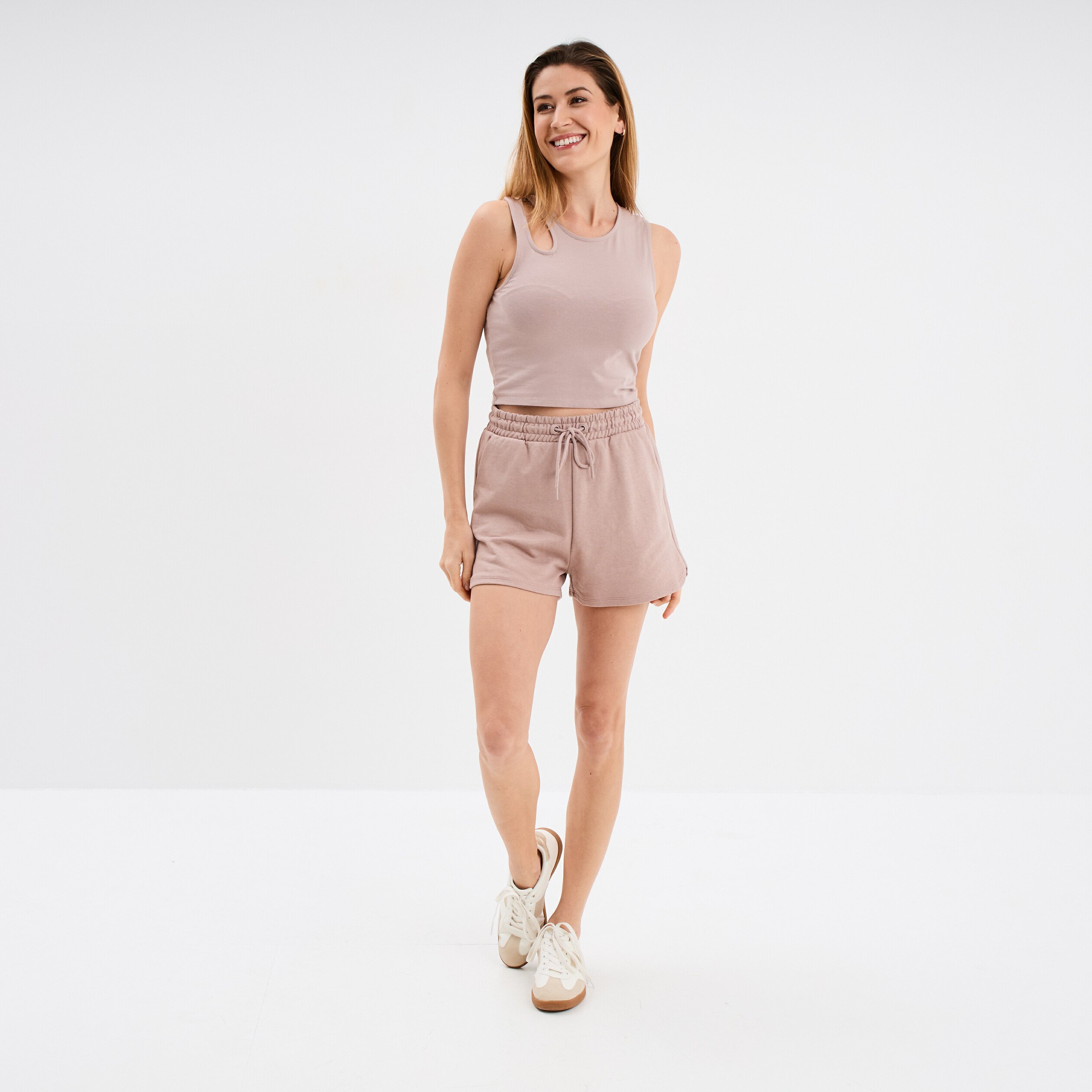 debardeur cropped ouverture epaule marron clair femme Débardeur cropped ouverture épaule marron clair femme