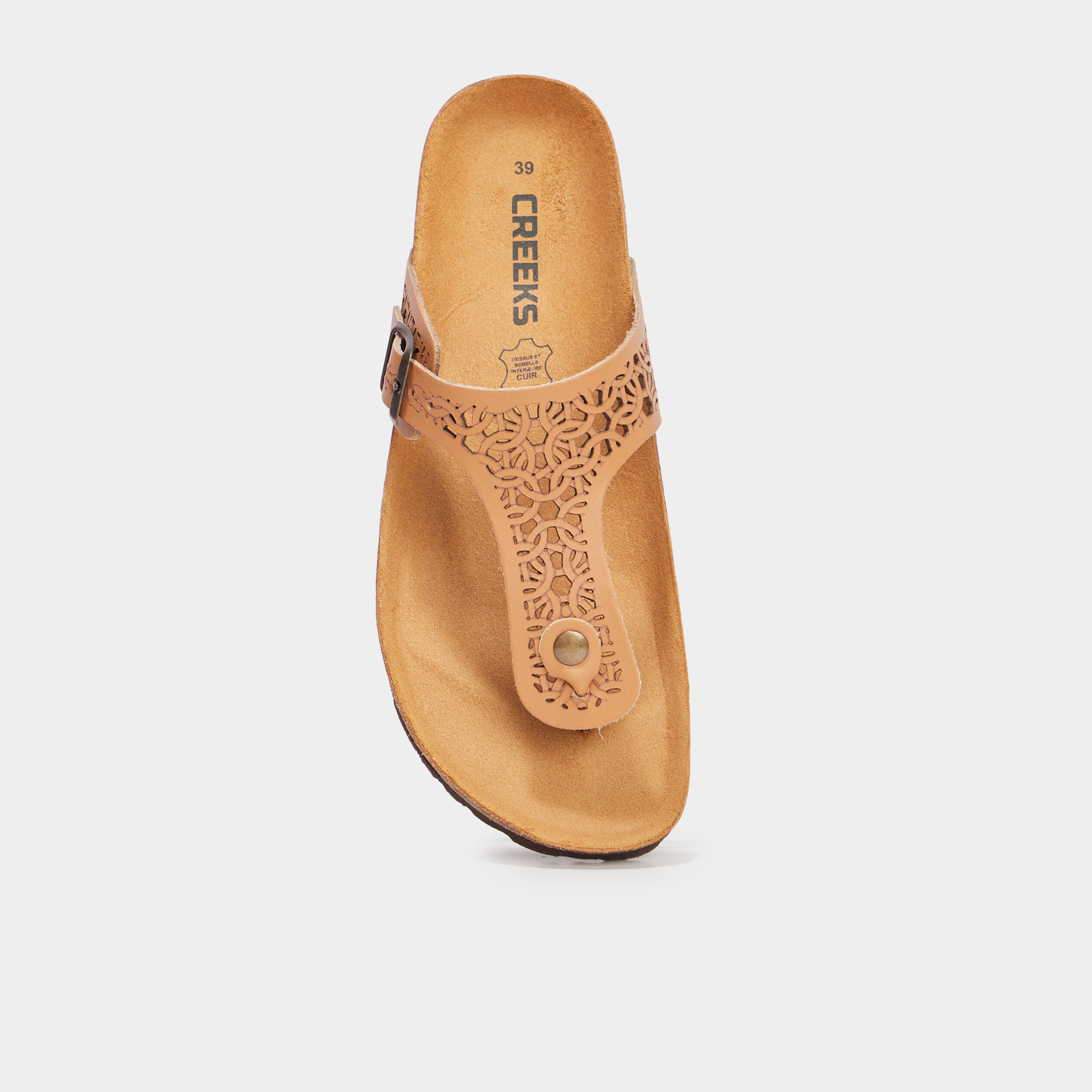 Mules d&eacute;tails ajour&eacute;s en cuir Creeks marron femme