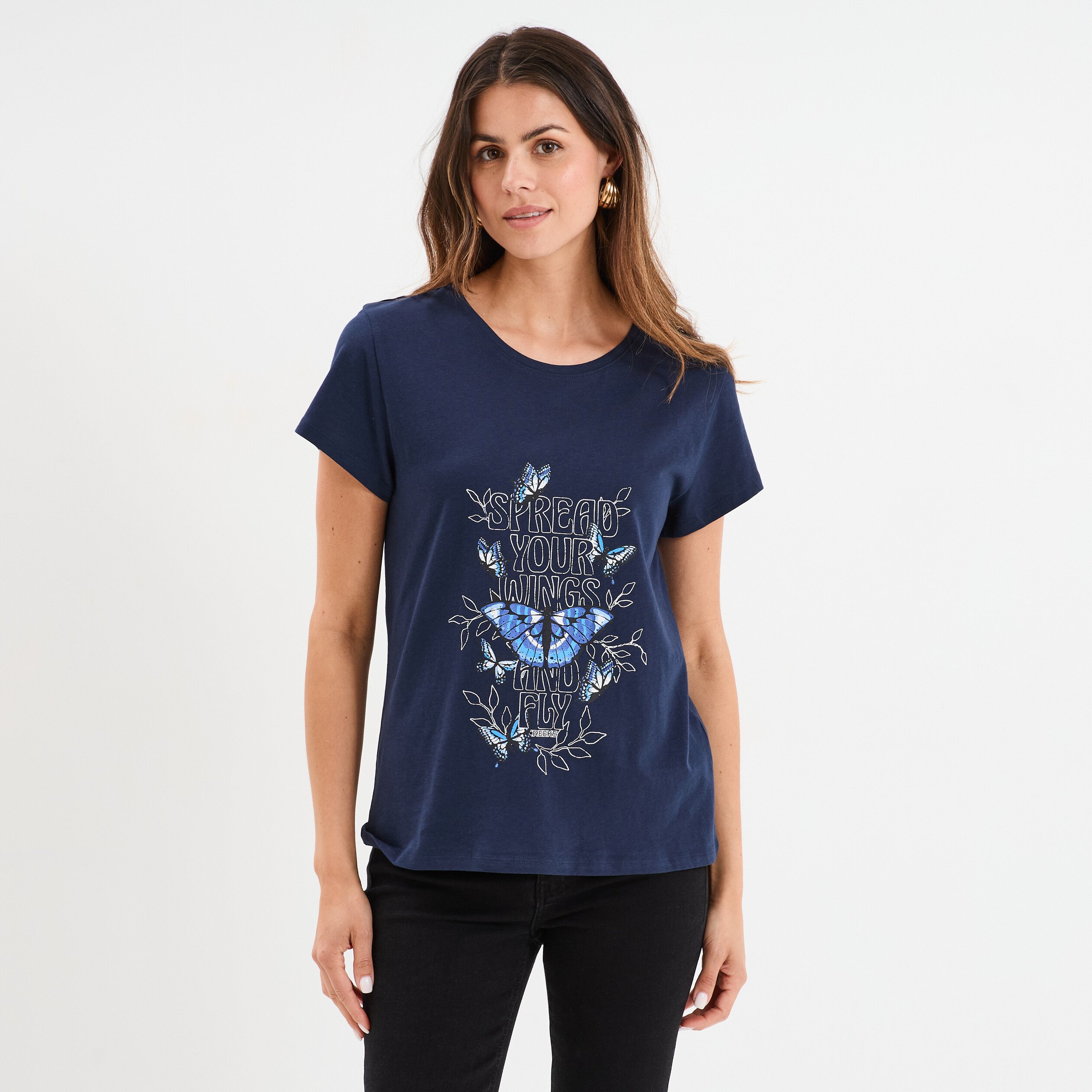 t shirt ajuste col rond coton creeks bleu marine femme T-shirt ajusté col rond coton Creeks bleu marine femme