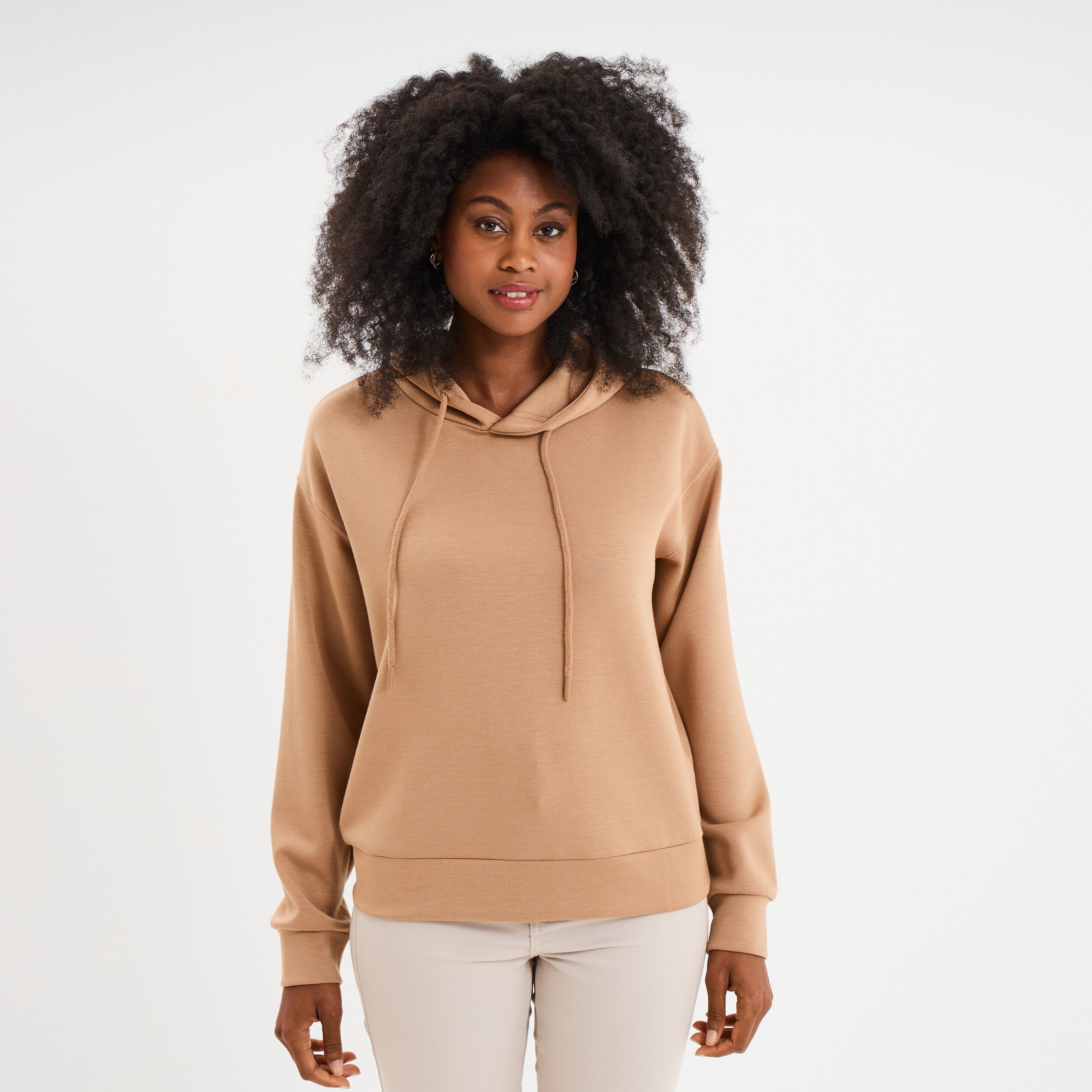 sweat hoodie manches longues a capuche taupe femme Sweat hoodie manches longues à capuche taupe femme