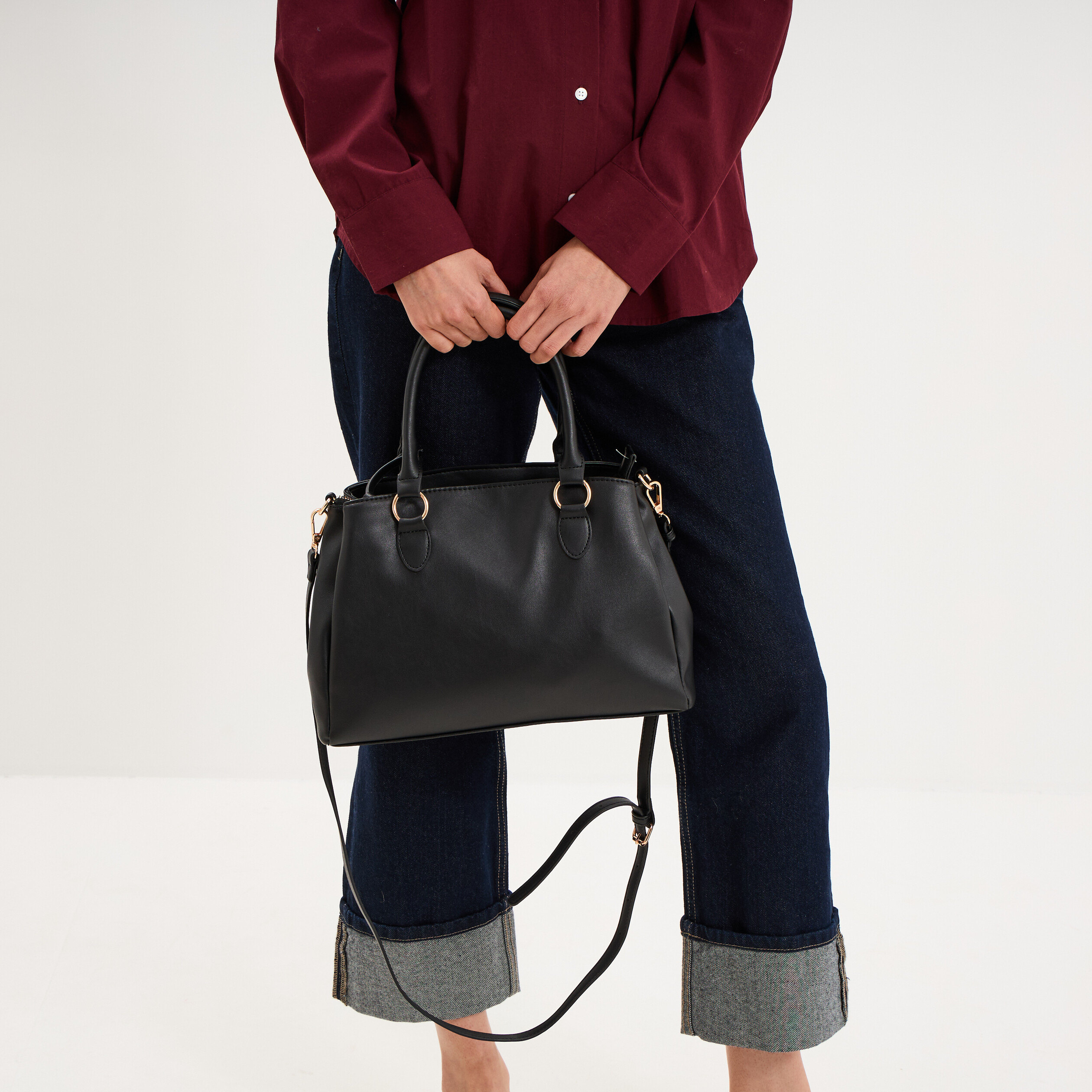 Sac &agrave; main bandouli&egrave;re amovible 3 poches noir femme