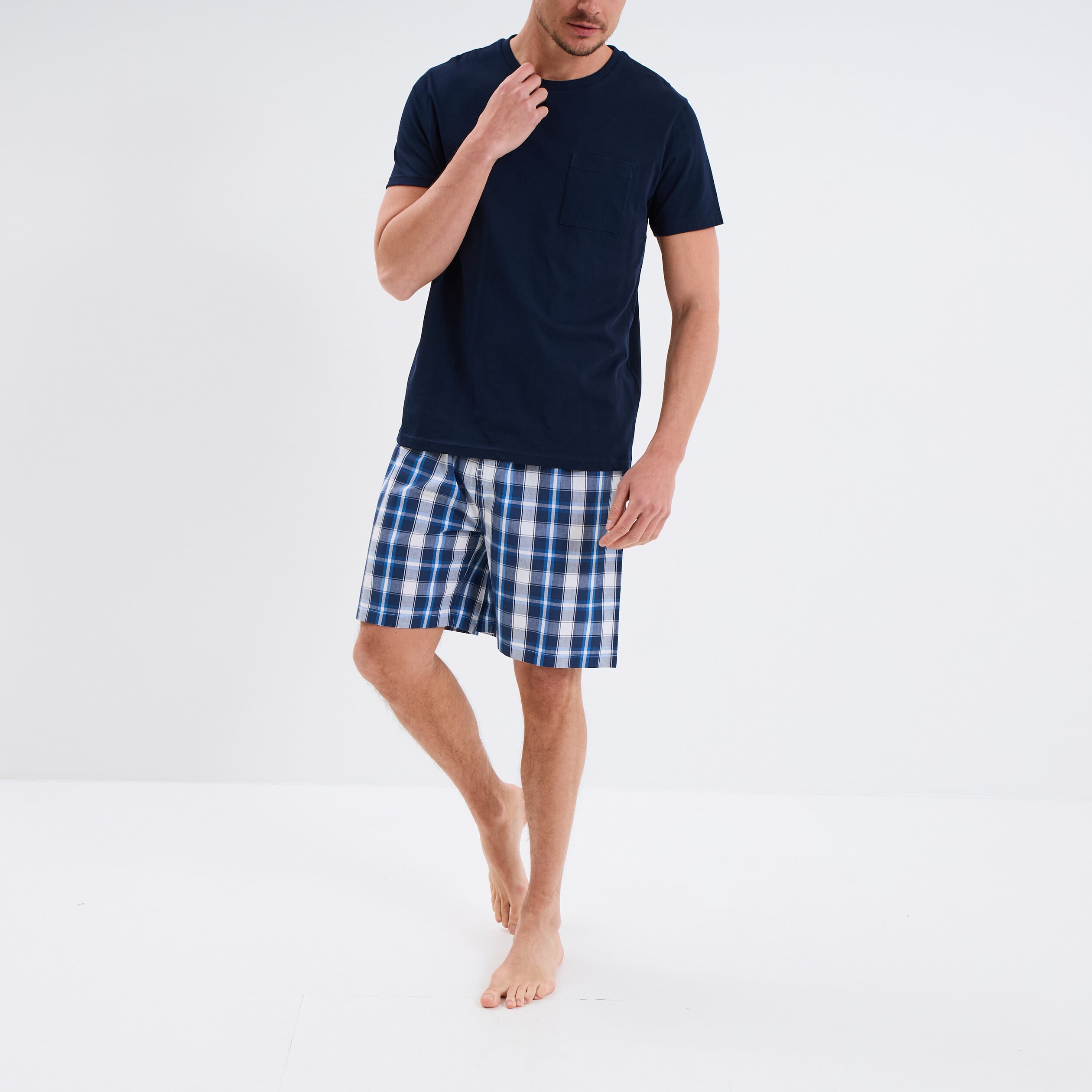 Ensemble pyjama short et t-shirt coton bleu marine homme