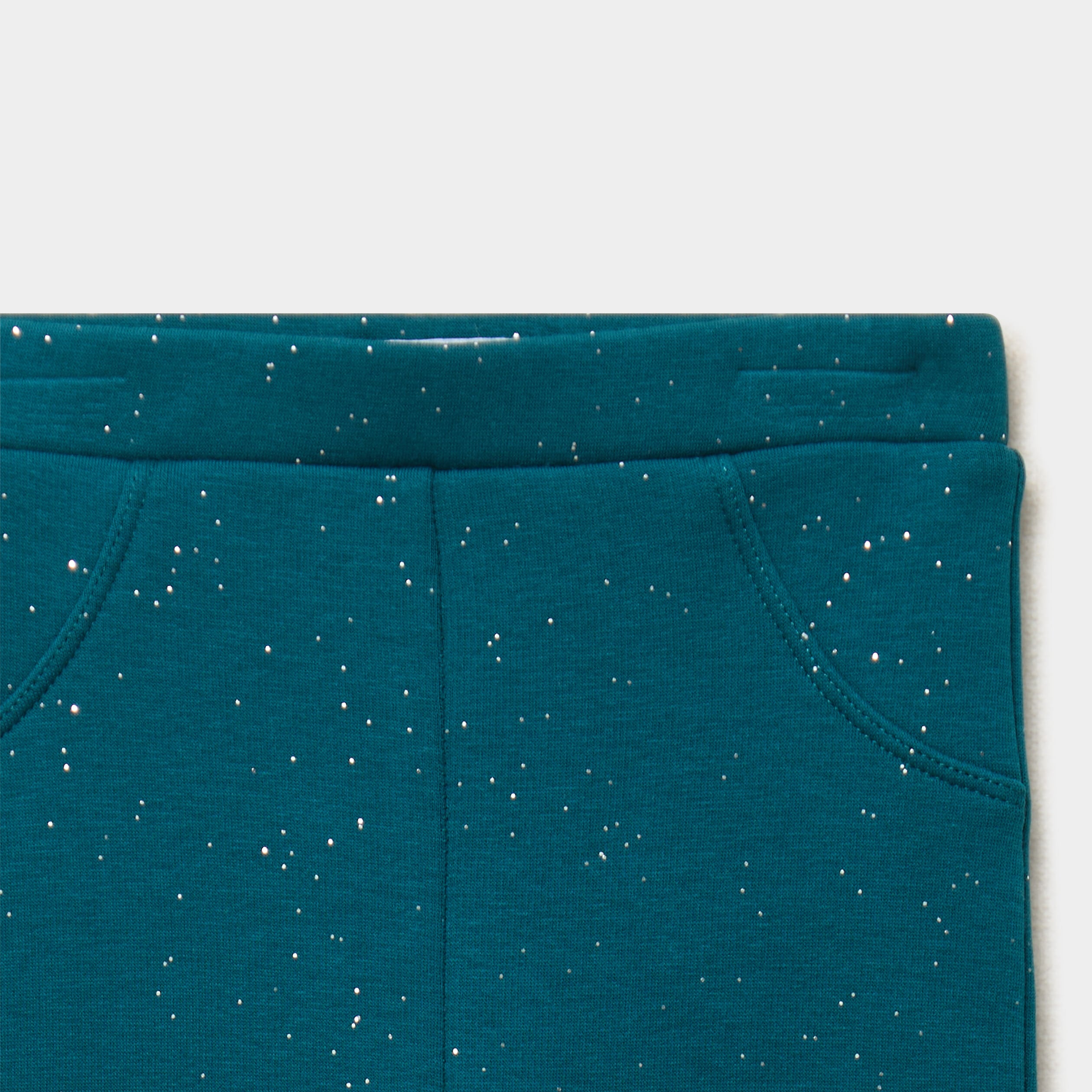 Legging molletonn&eacute; &agrave; paillettes vert canard b&eacute;b&eacute; fille