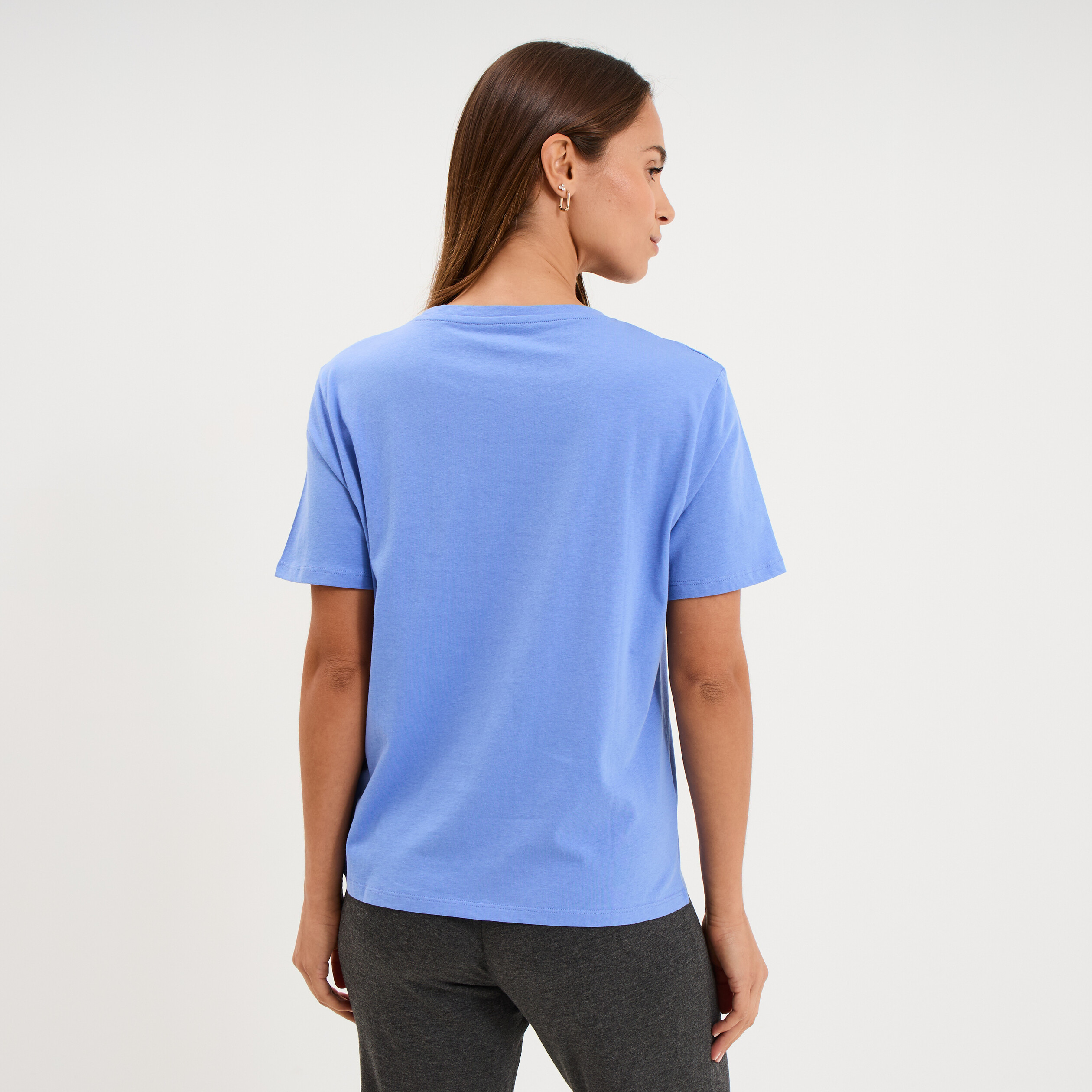T-shirt col rond manches courtes coton bleu lavande femme