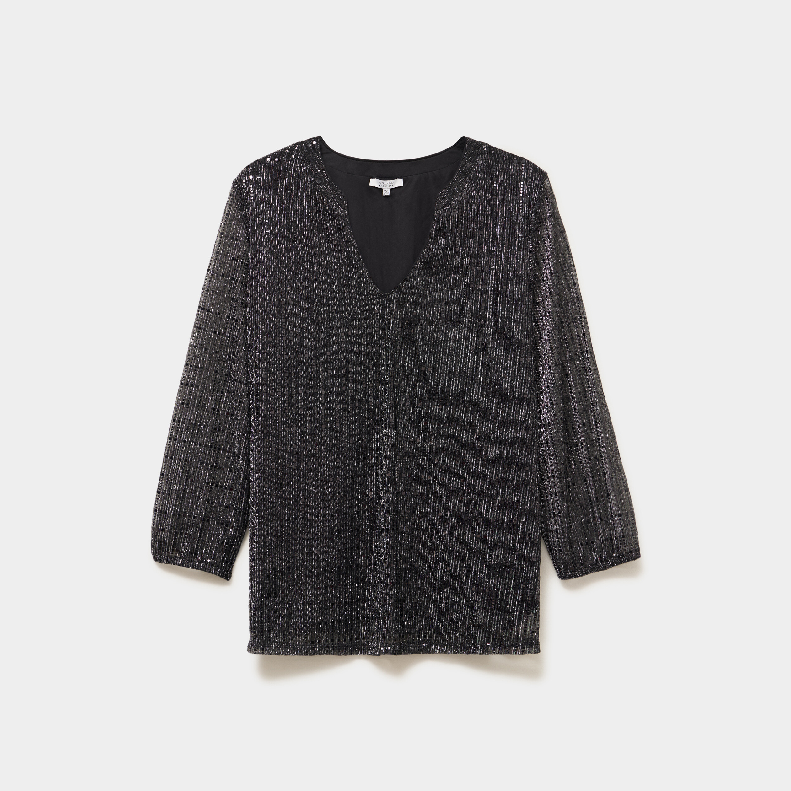 Blouse manches 3/4 pliss&eacute;e paillettes noir femme grande taille