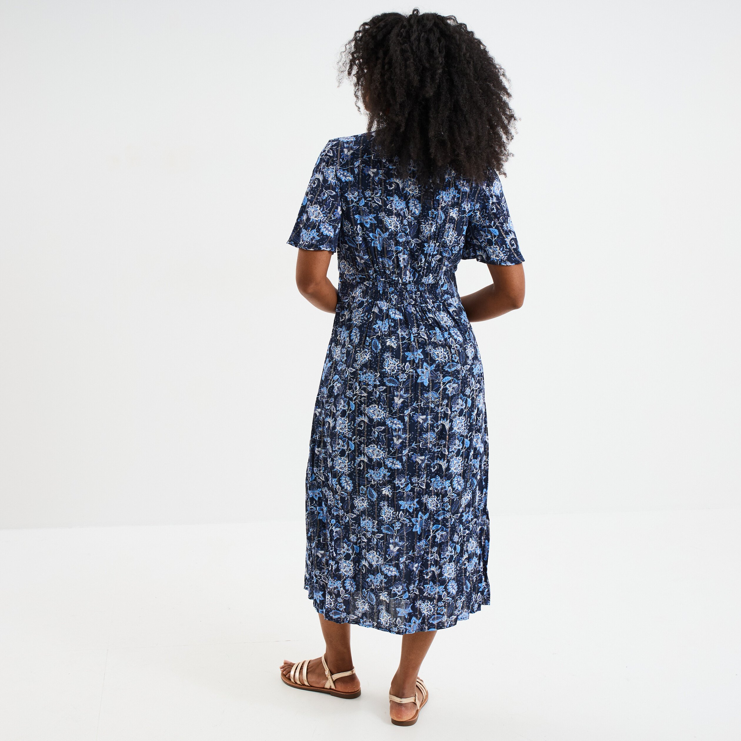 robe longue empire taille smockee creeks bleu marine femme Robe longue empire taille smockée Creeks bleu marine femme