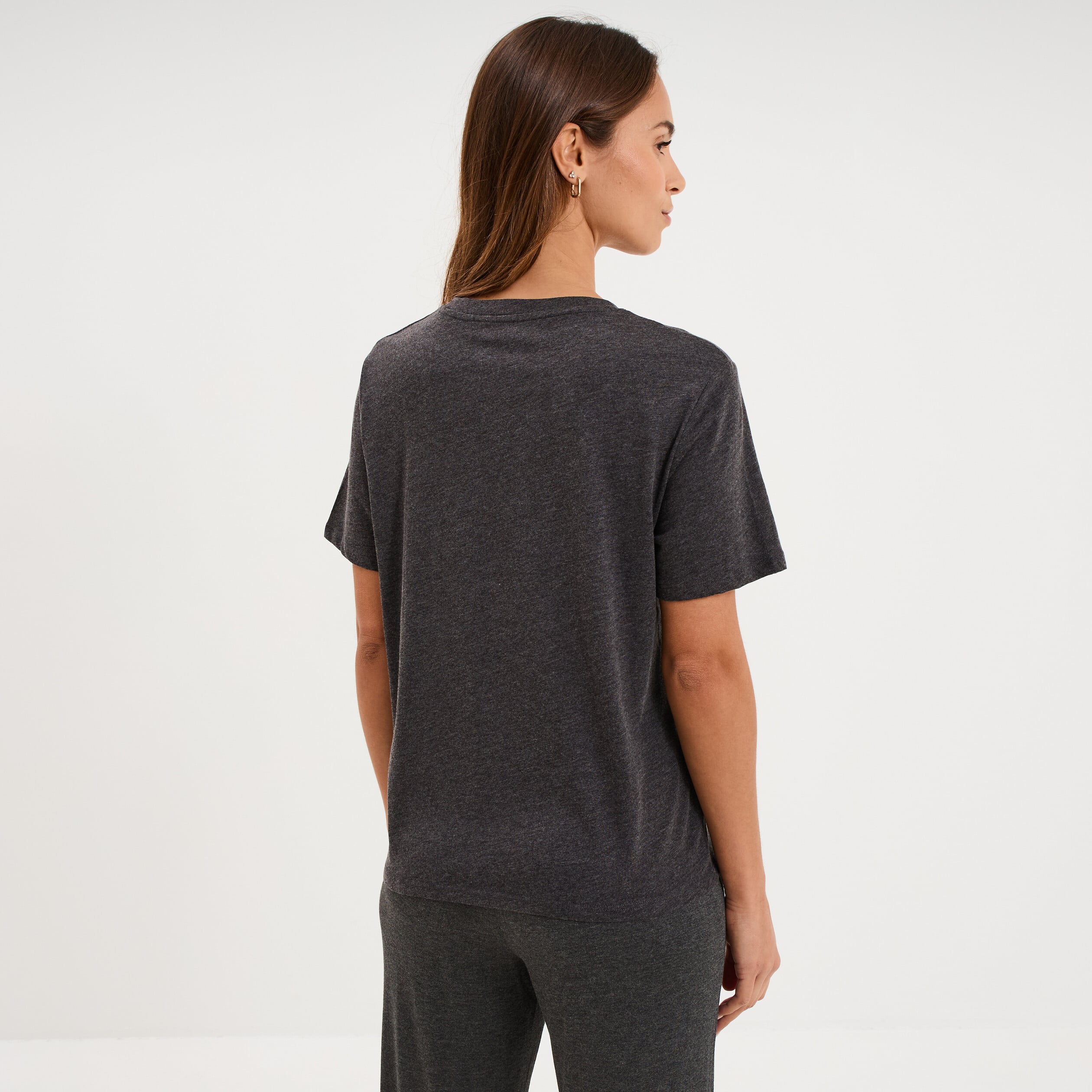 T-shirt col rond manches courtes coton gris fonc&eacute; femme