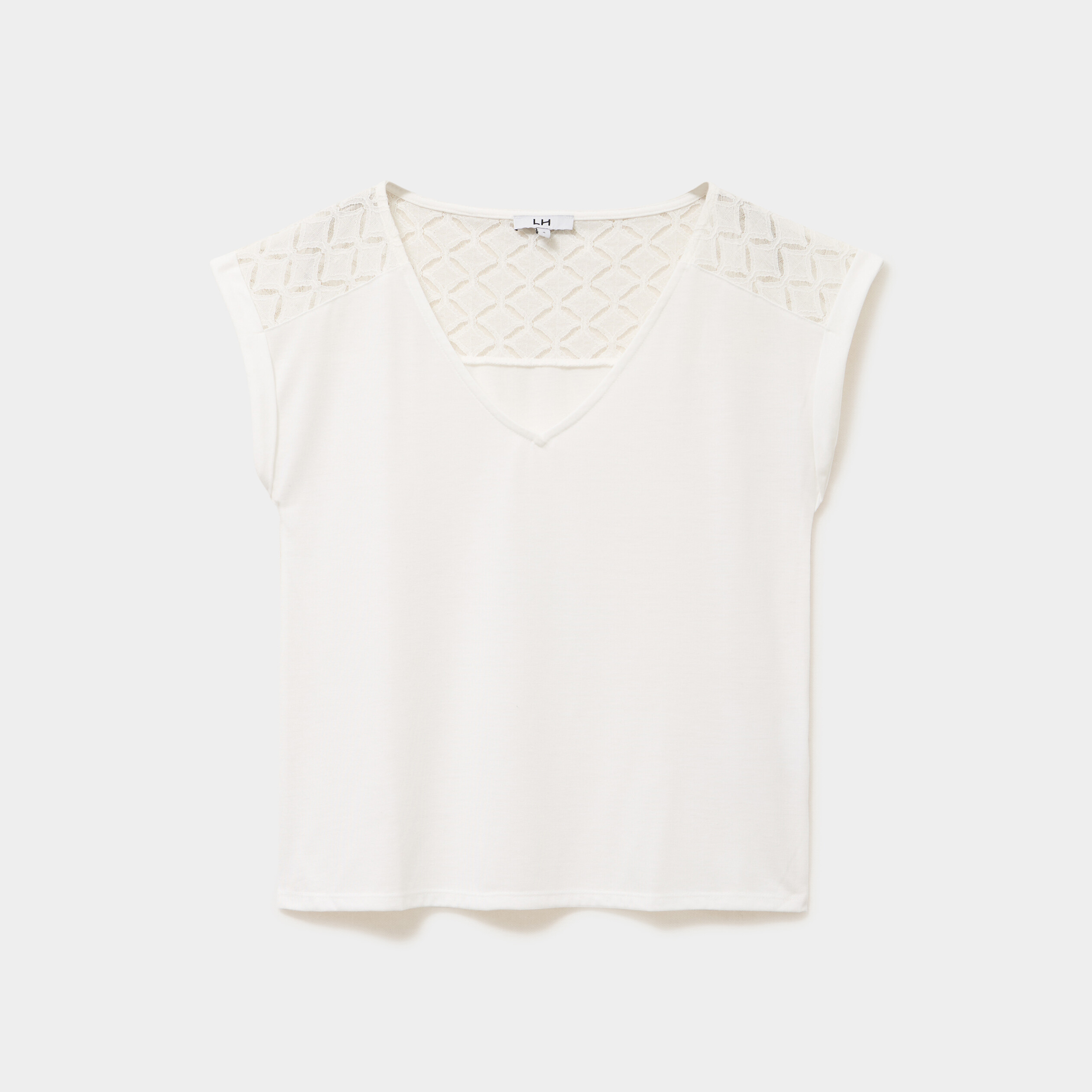 T-shirt col en V ajour&eacute; &eacute;paules et dos blanc femme