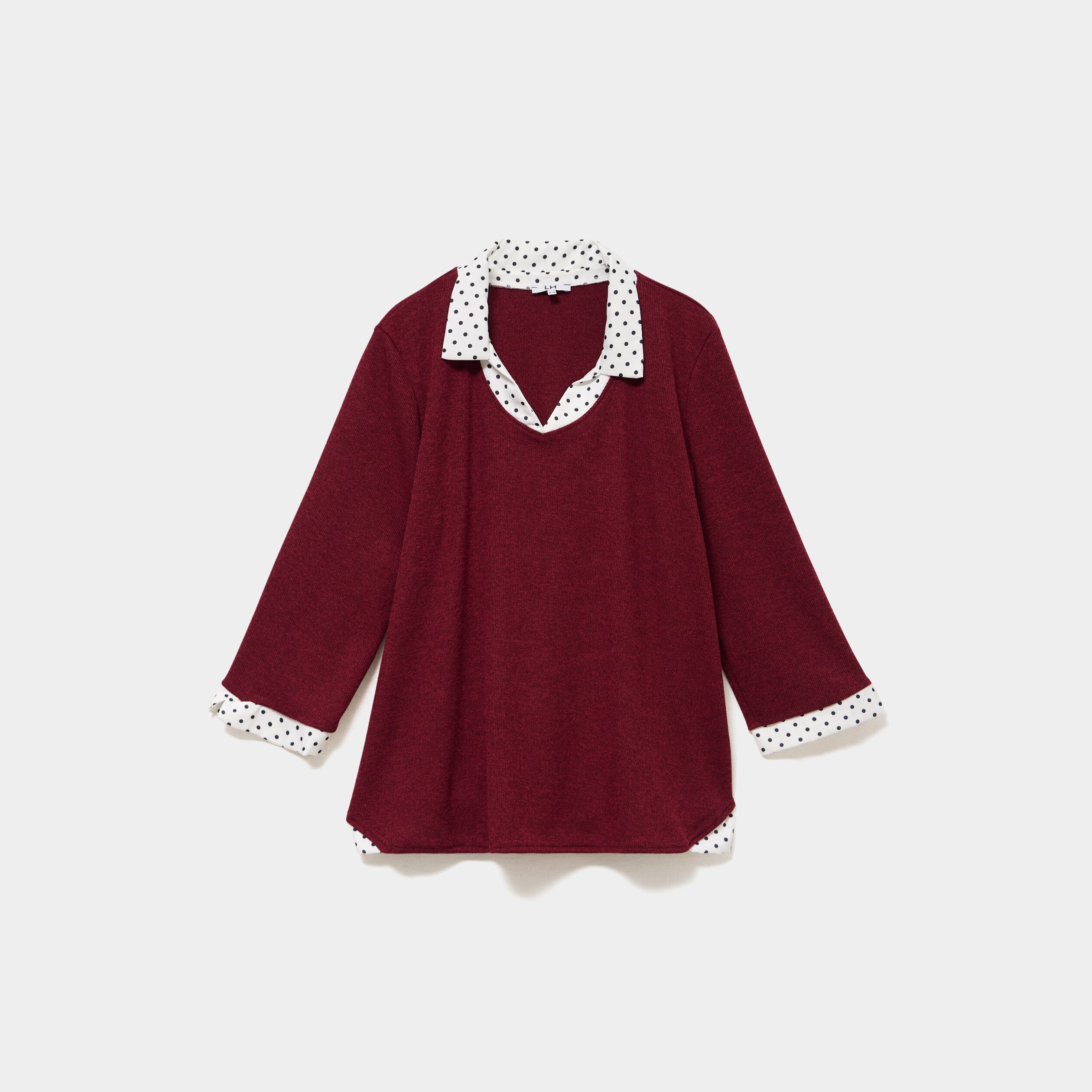 Pull effet 2-en-1 avec manches 3/4 rose framboise femme grande taille