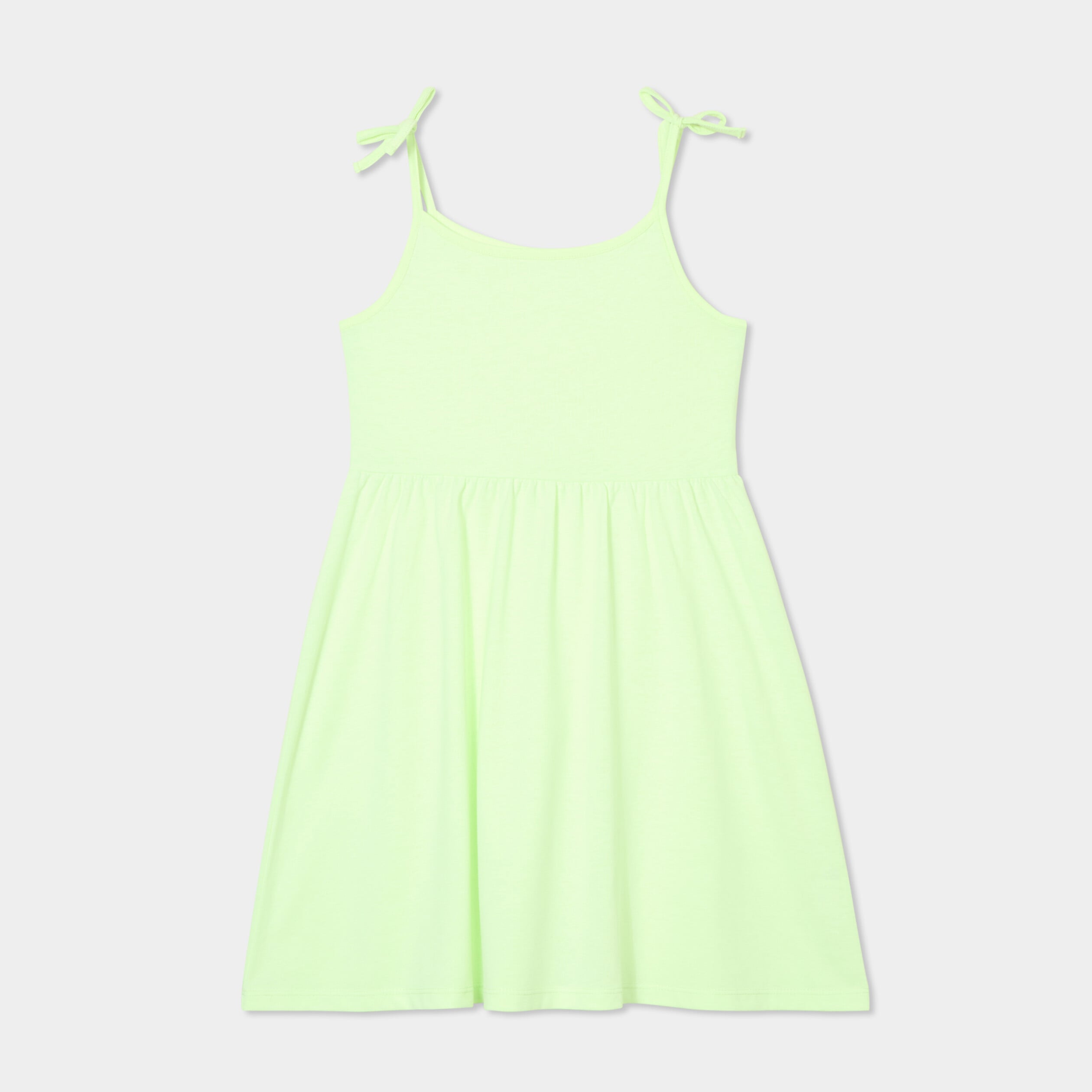 Robe courte bretelles nou&eacute;es &eacute;vas&eacute;e jaune fluo fille