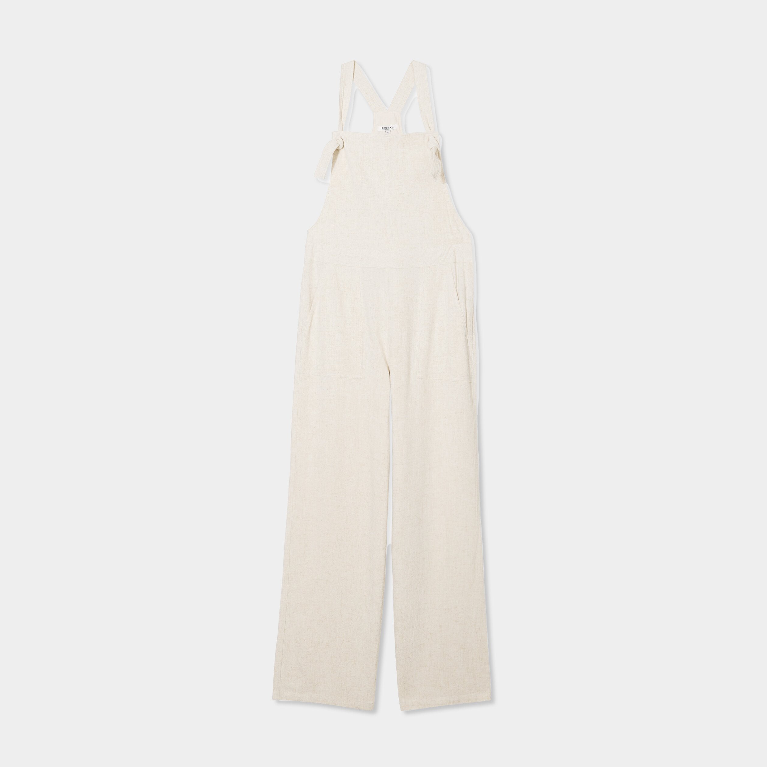 salopette jambe large bretelles nouees beige femme Salopette jambe large bretelles nouées beige femme