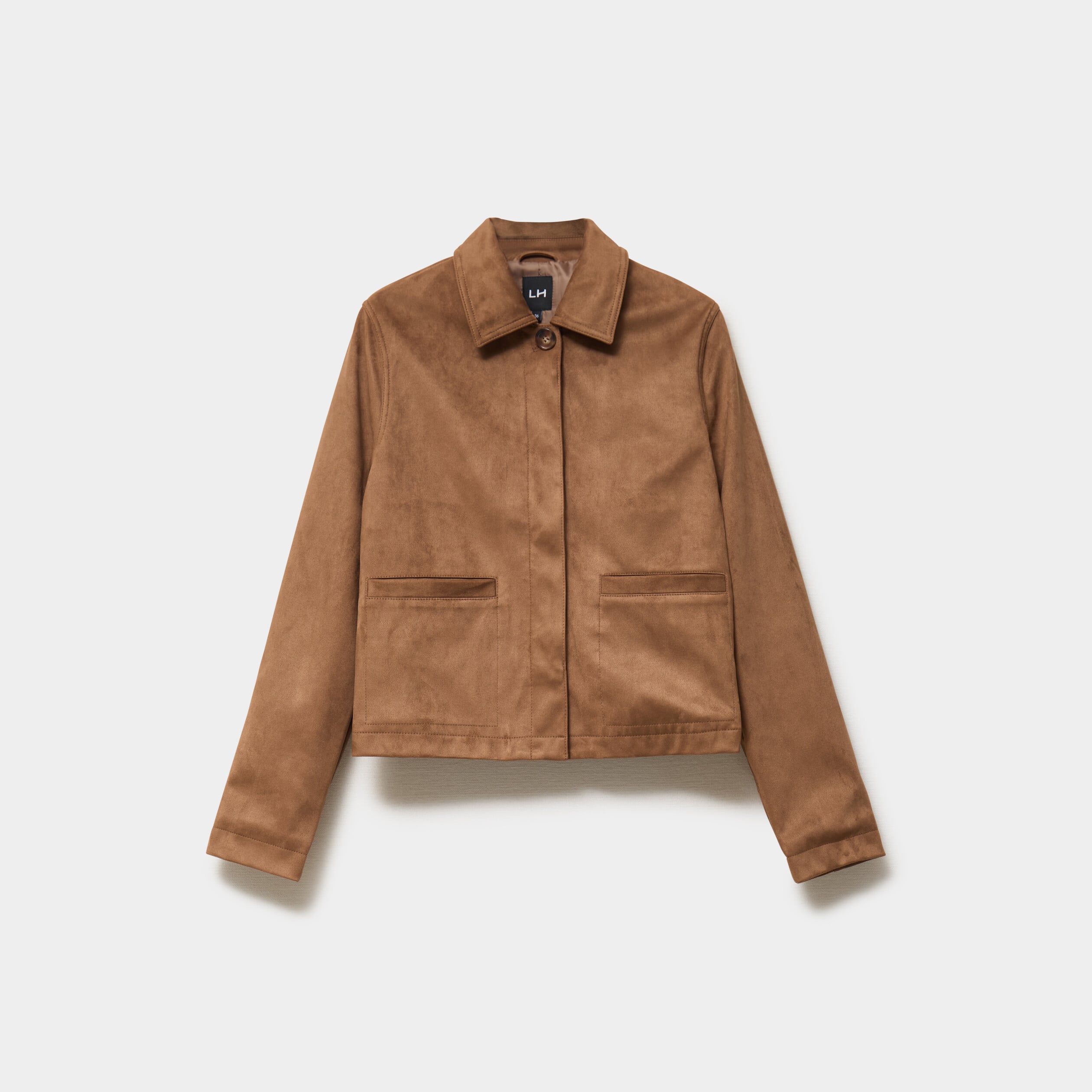 Veste courte effet su&eacute;dine marron femme