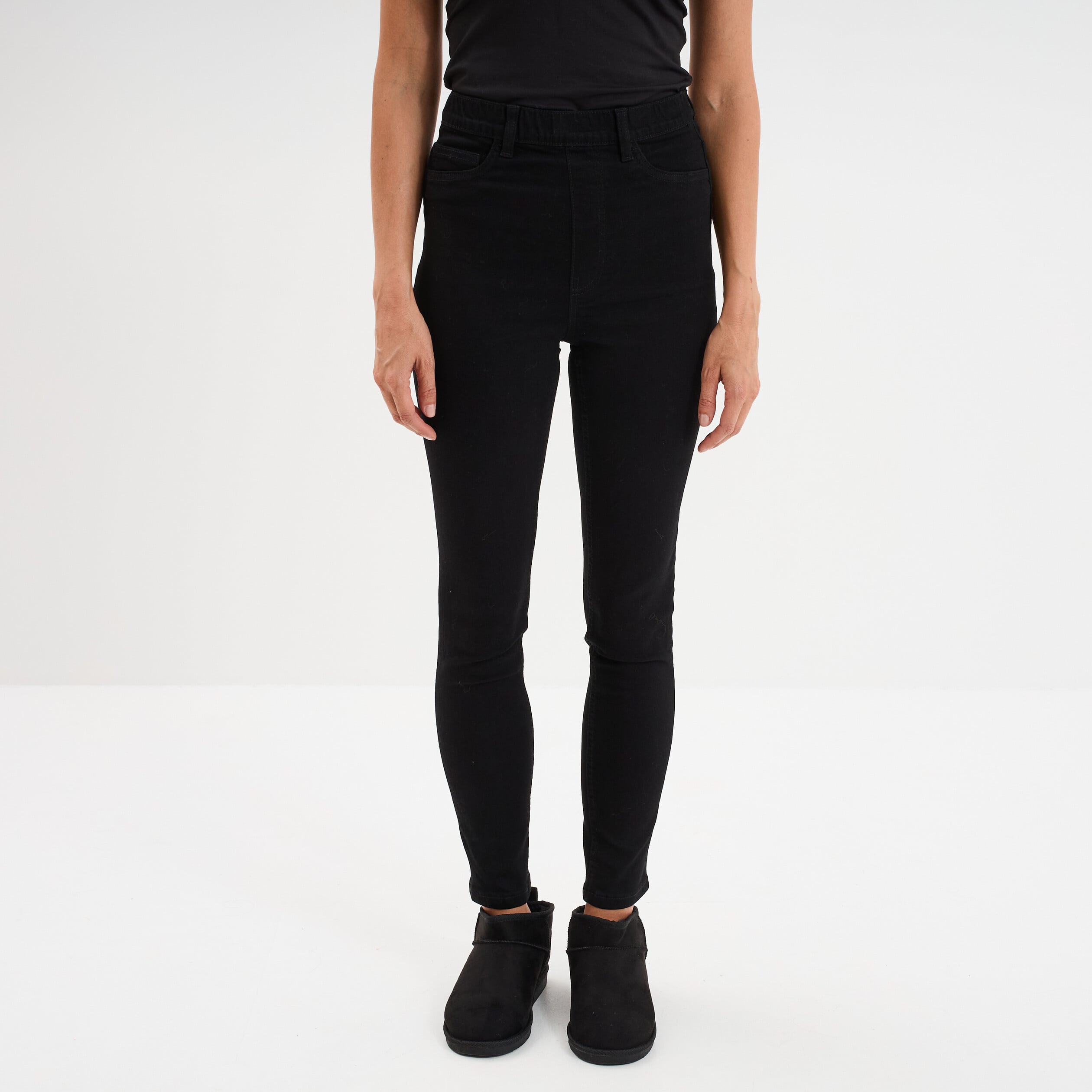 Jegging skinny taille haute denim noir femme