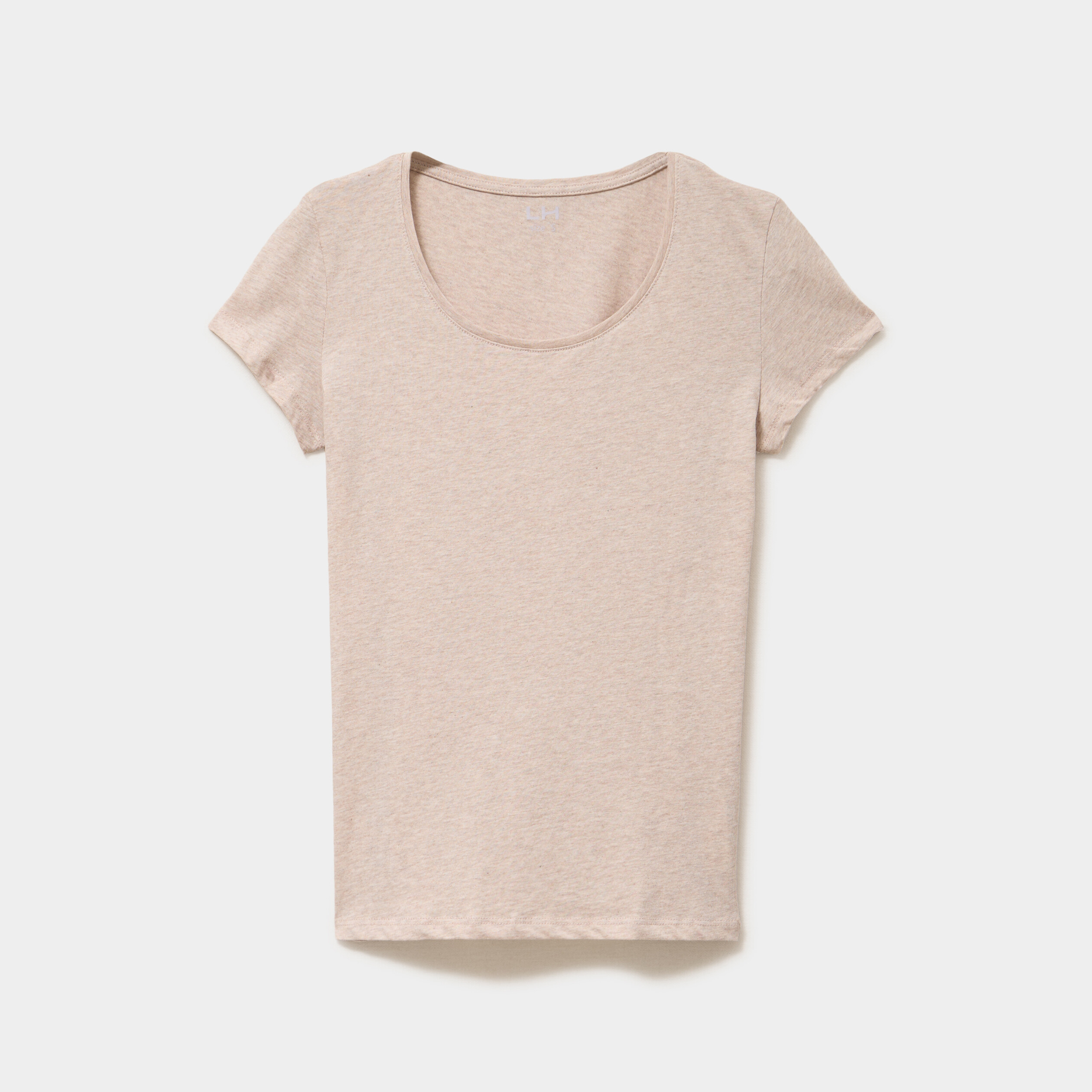 T-shirt coton col rond manches courtes beige femme