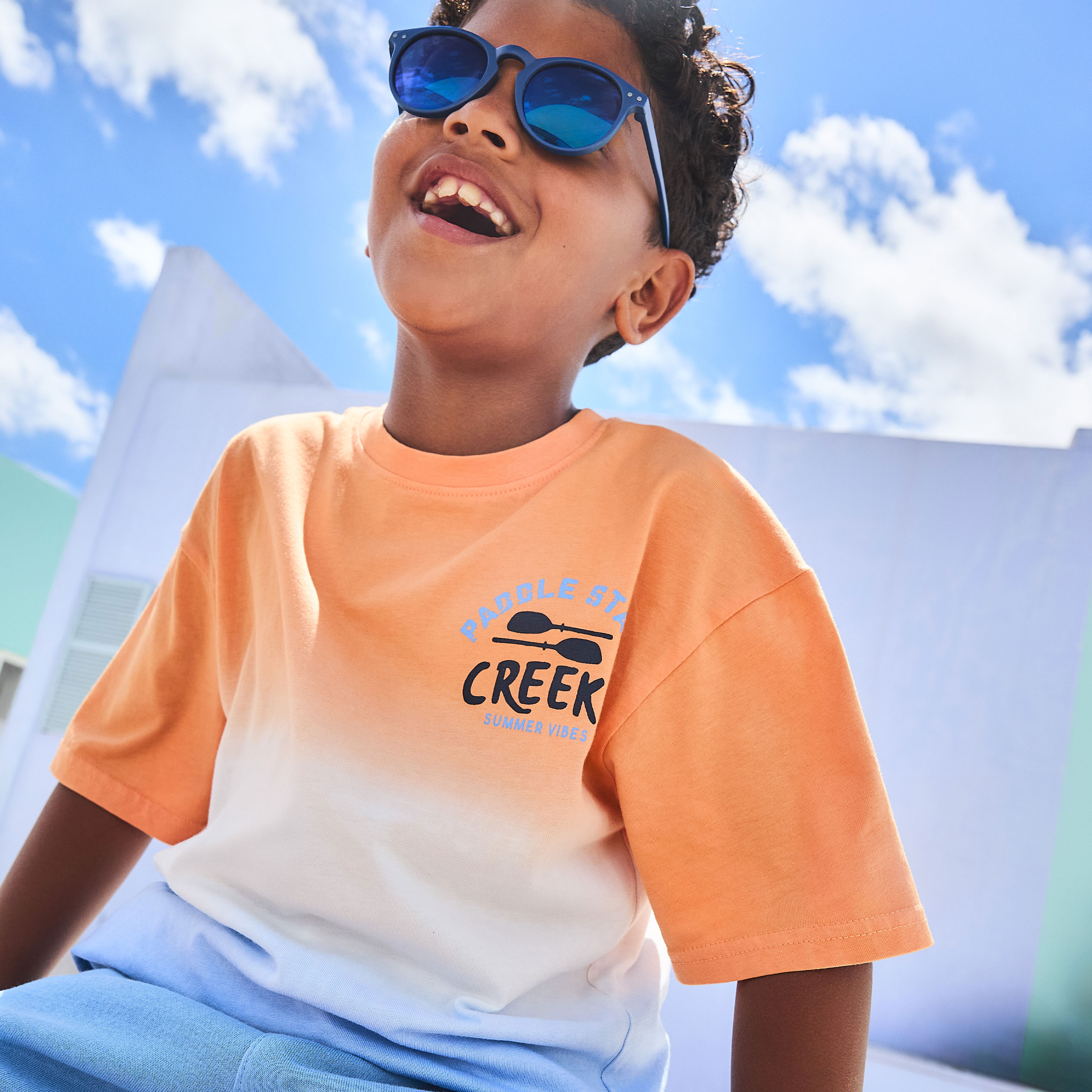 T-shirt droit manches courtes coton orange gar&ccedil;on