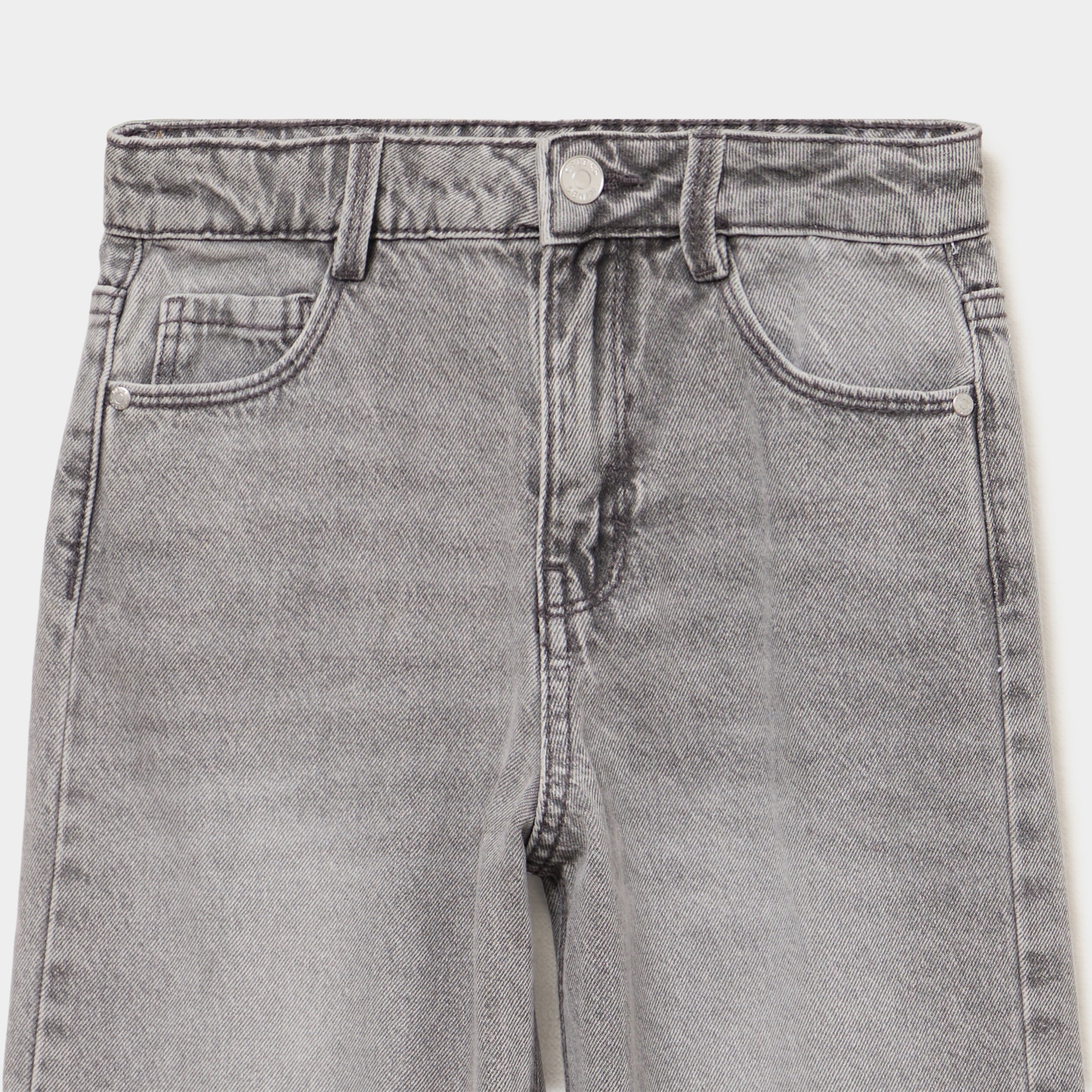 Jean large taille ajustable coton denim gris fille