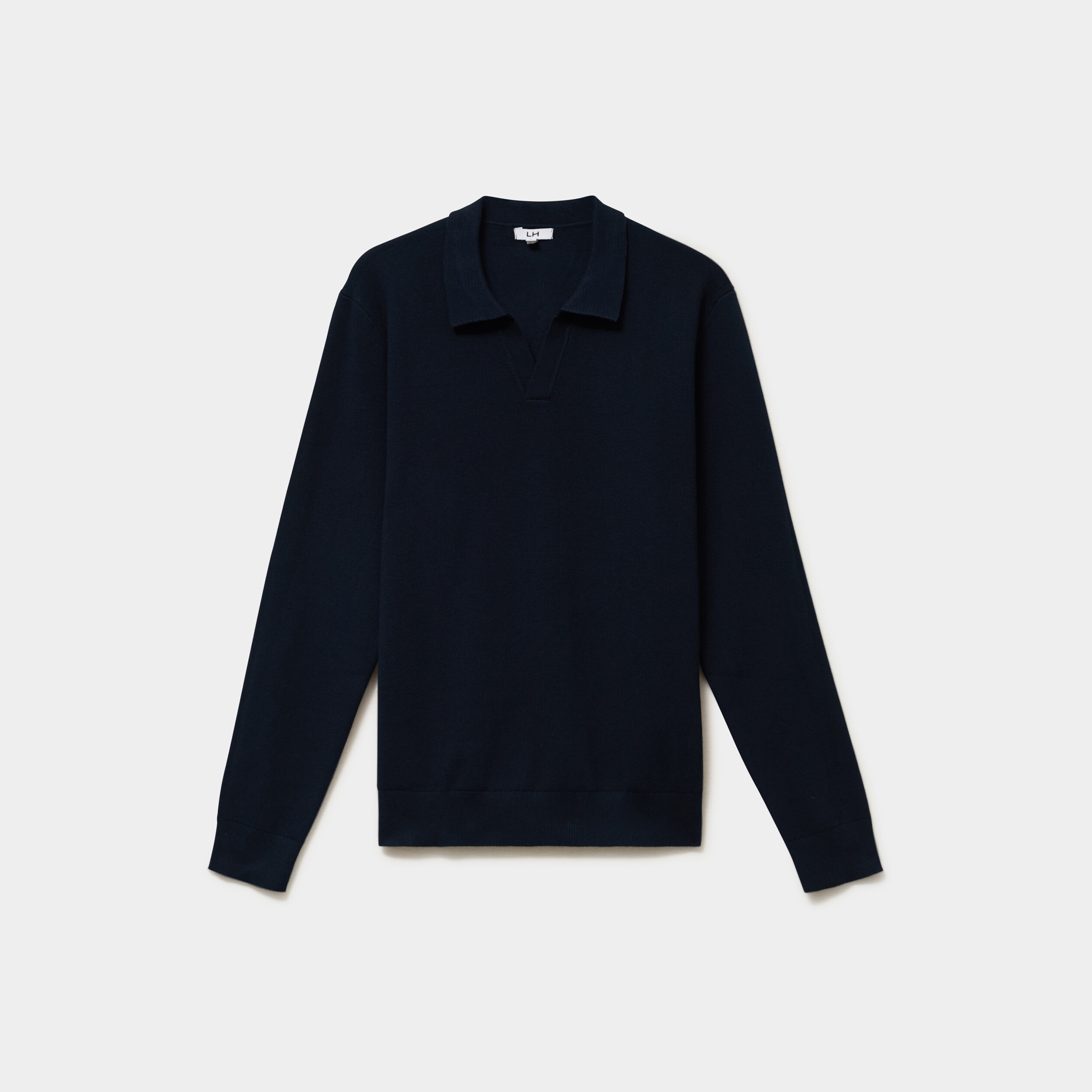 Pull col polo manches longues bleu marine homme